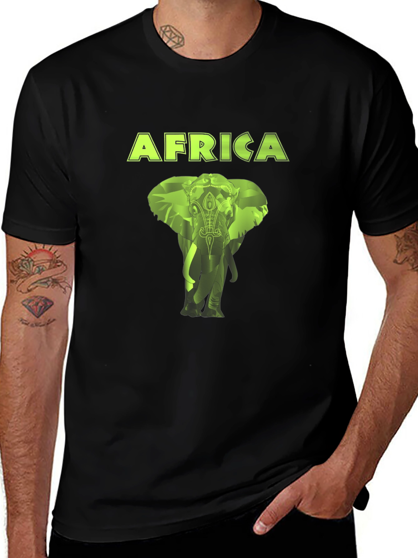 Africa Elephant Graphic Black T-Shirt