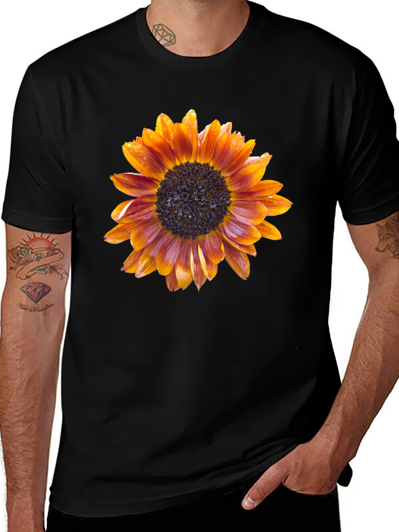 Sunflower Print Black T-Shirt