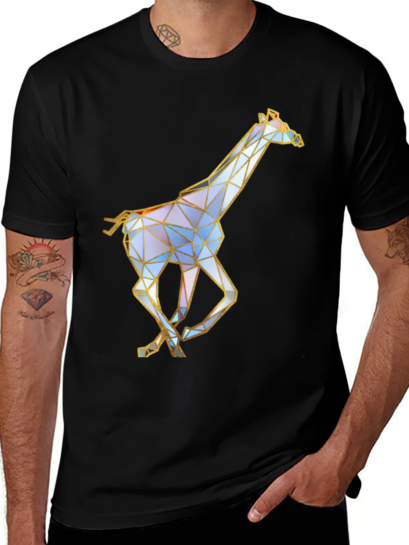 Variant 27 of Geometric Giraffe Graphic Tee - Stylish Black T-Shirt