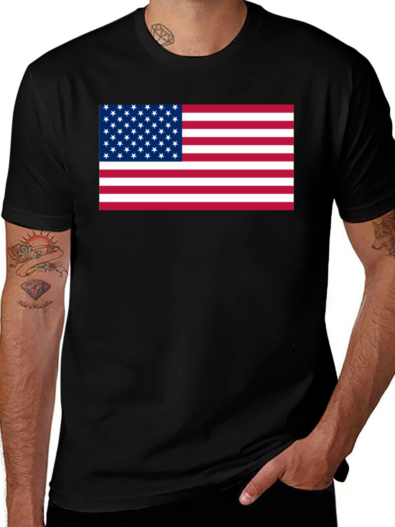 Variant 14 of American Flag Graphic Print Black T-Shirt