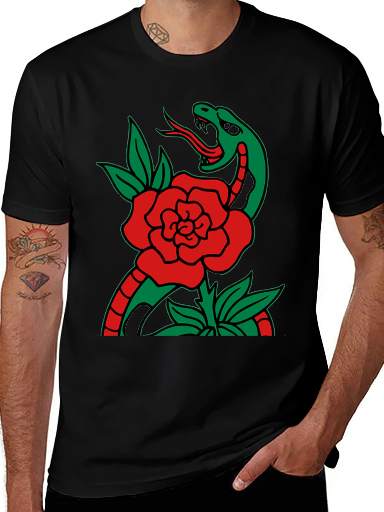 Variant 7 of Snake & Rose Graphic Print T-Shirt - Bold Design