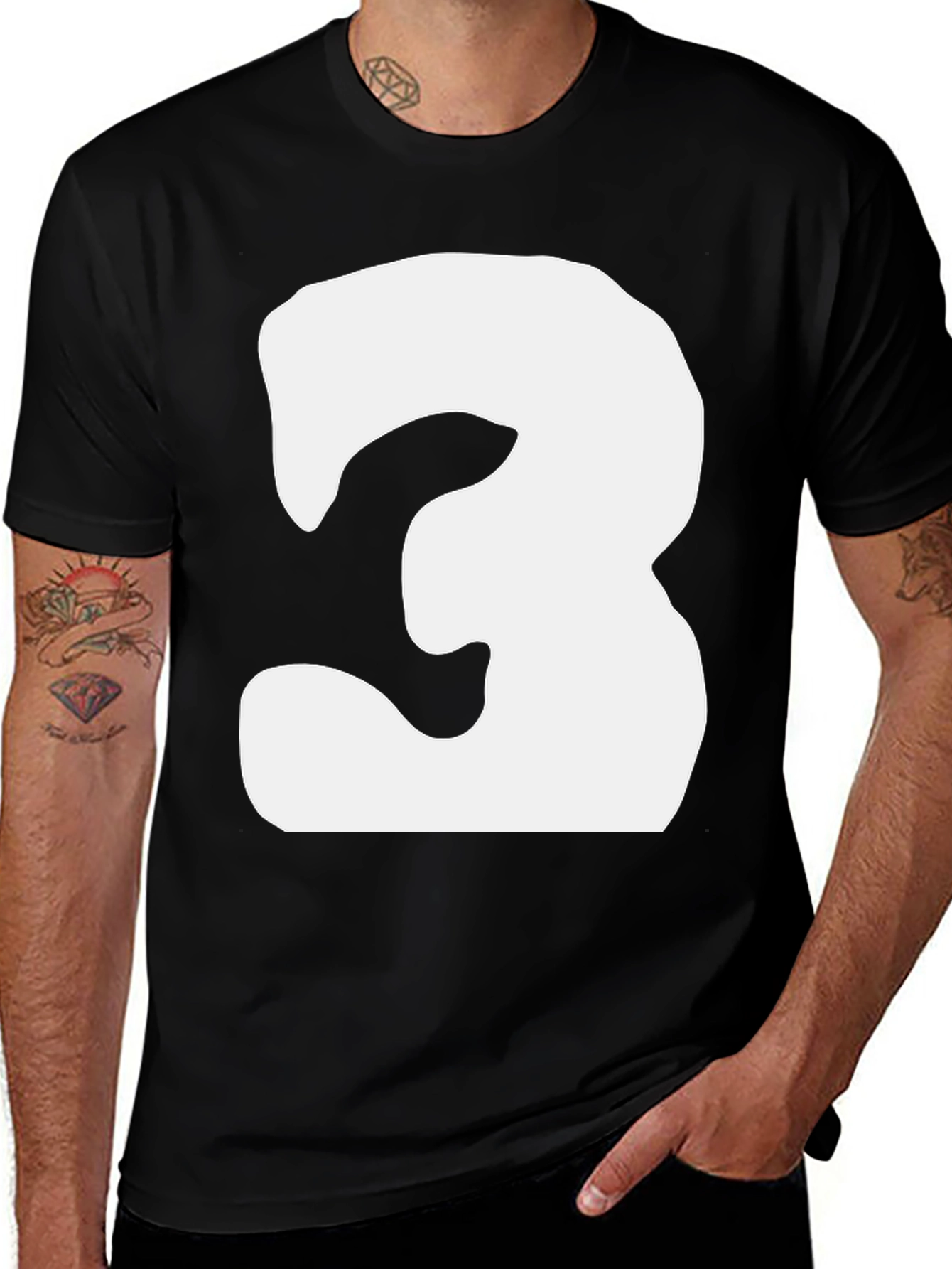 Variant 22 of Bold Number 3 Graphic Tee - Black Cotton Shirt
