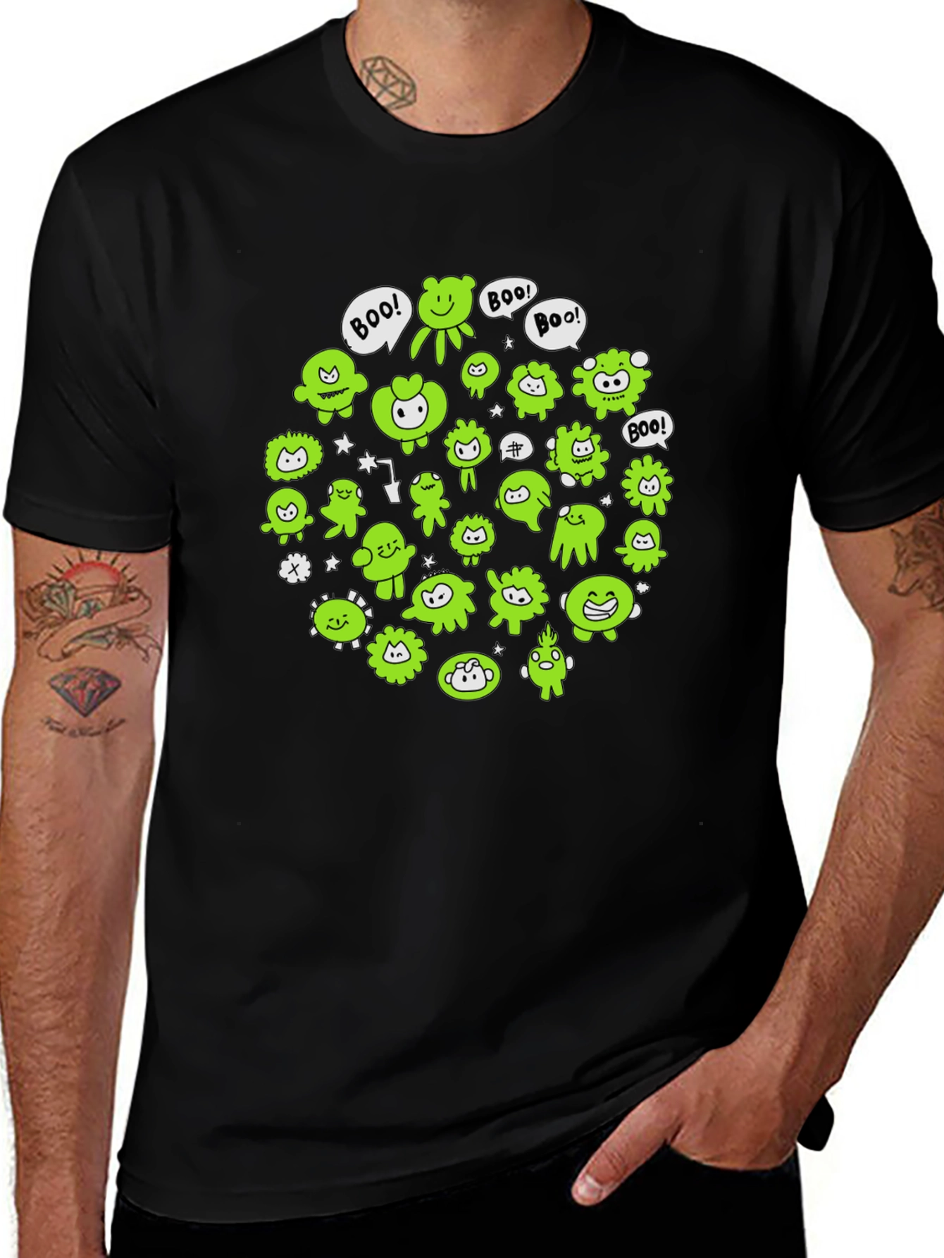 Variant 3 of Spooky Green Monster Graphic Print Black T-Shirt