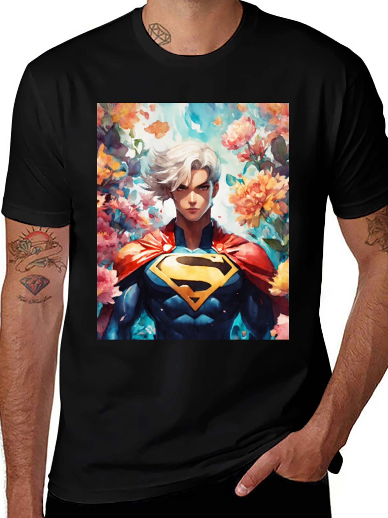 Variant 10 of Anime Superman Graphic Tee - Black