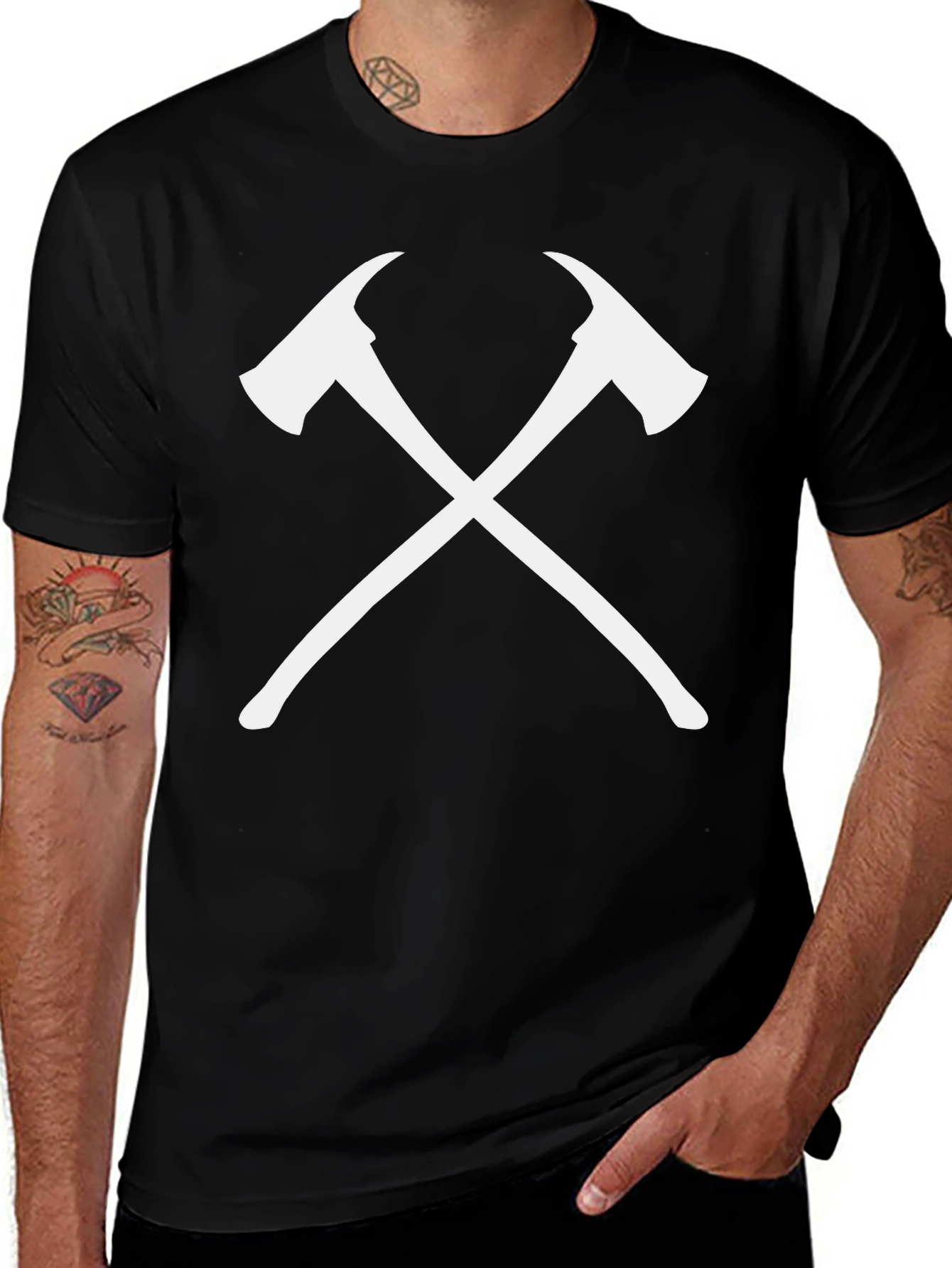 Variant 28 of Firefighter Axe T-Shirt - Black Cotton Crew Neck