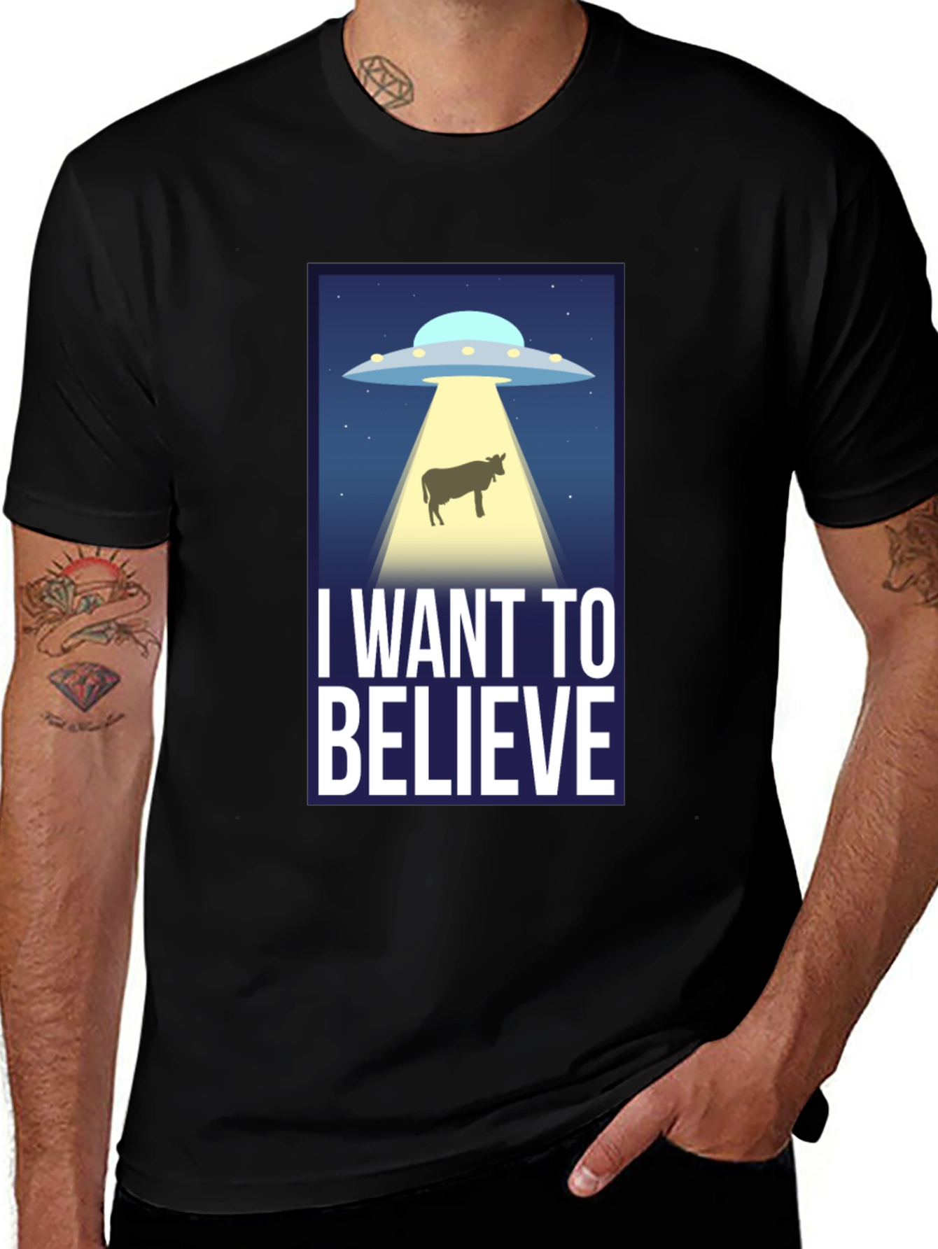 I Want to Believe UFO Cow Abduction T-Shirt