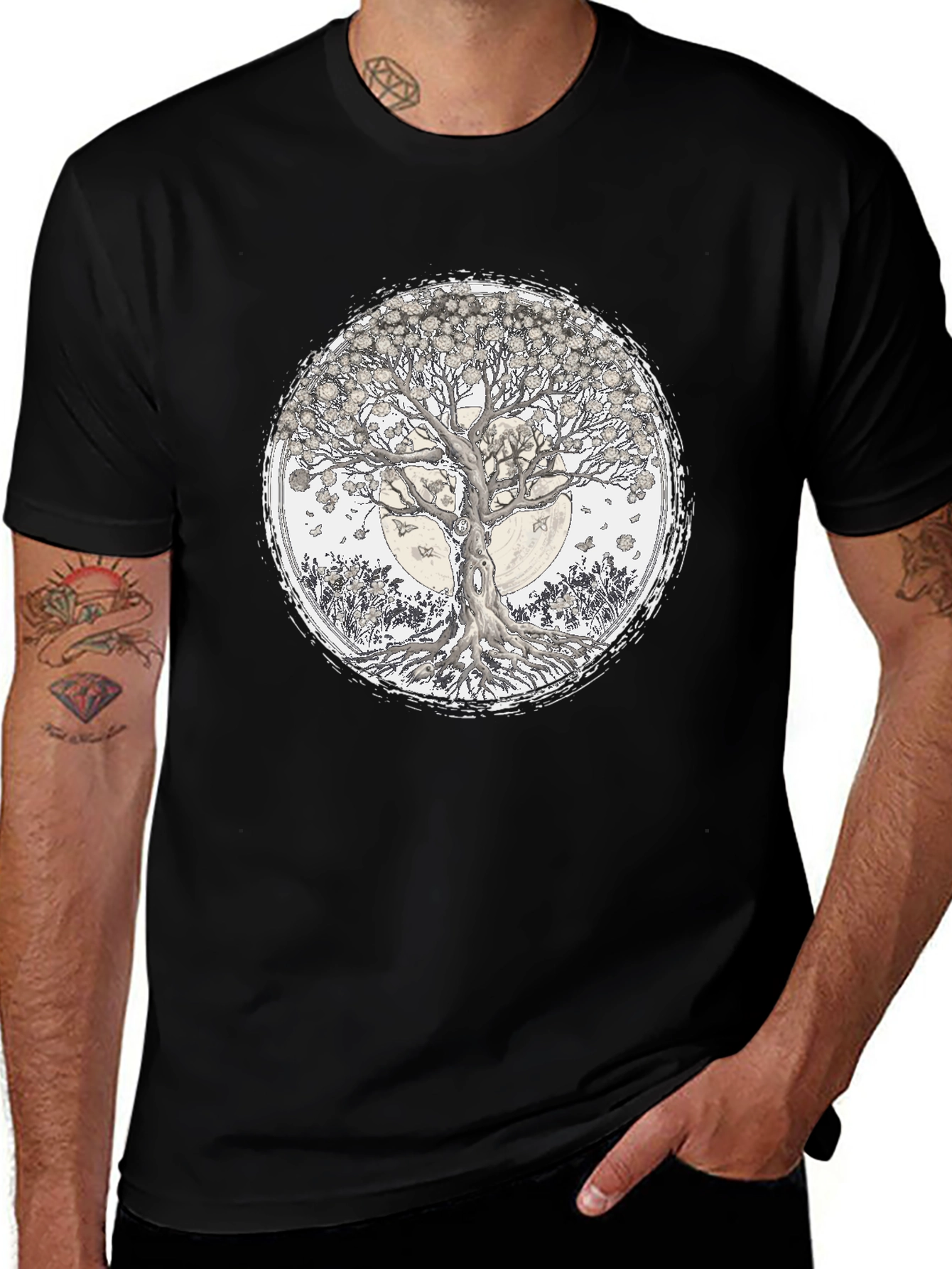 Variant 8 of Tree of Life Graphic Tee - Black Cotton T-Shirt