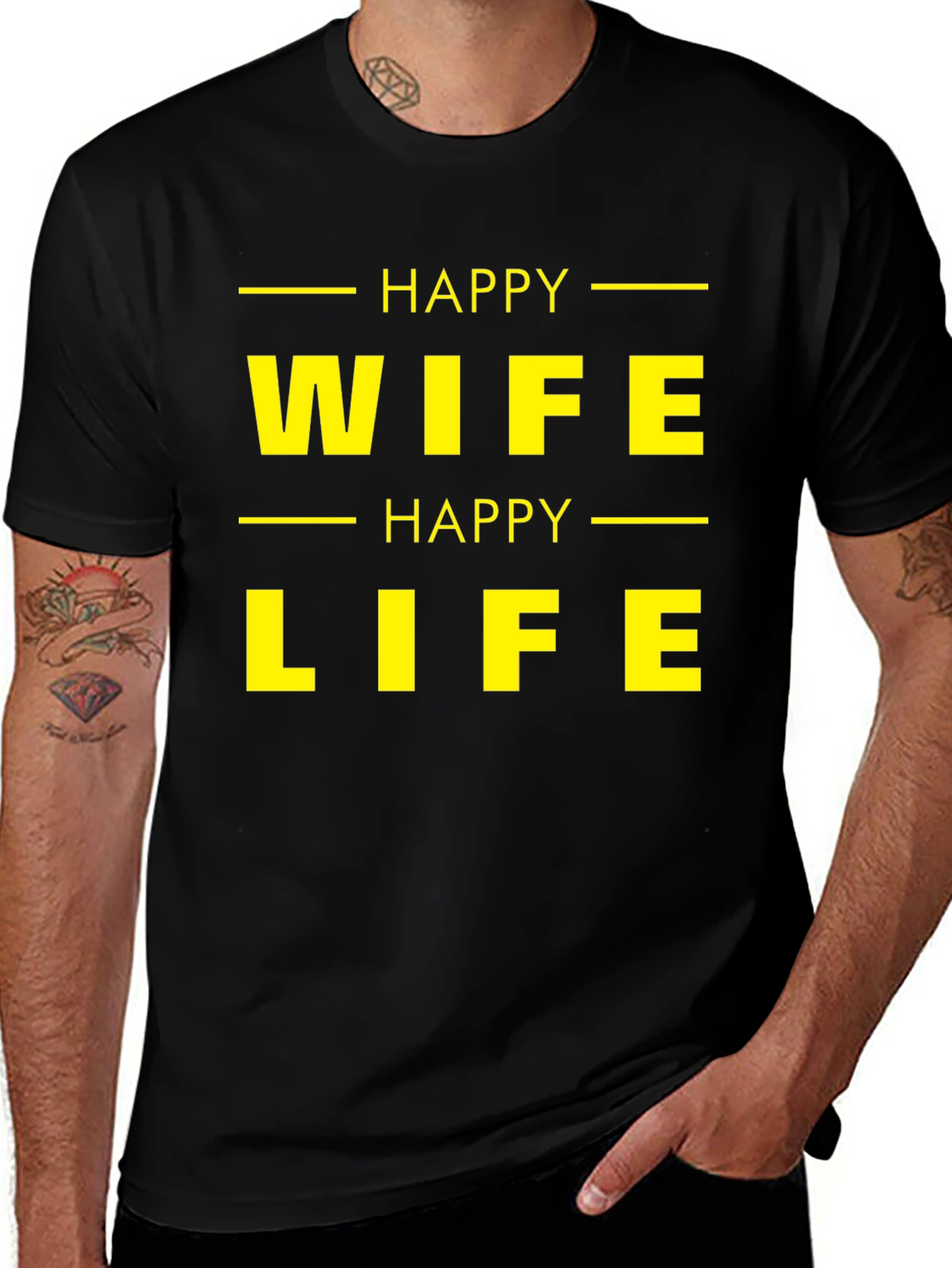 Variant 13 of Happy Wife Happy Life Black Graphic T-Shirt
