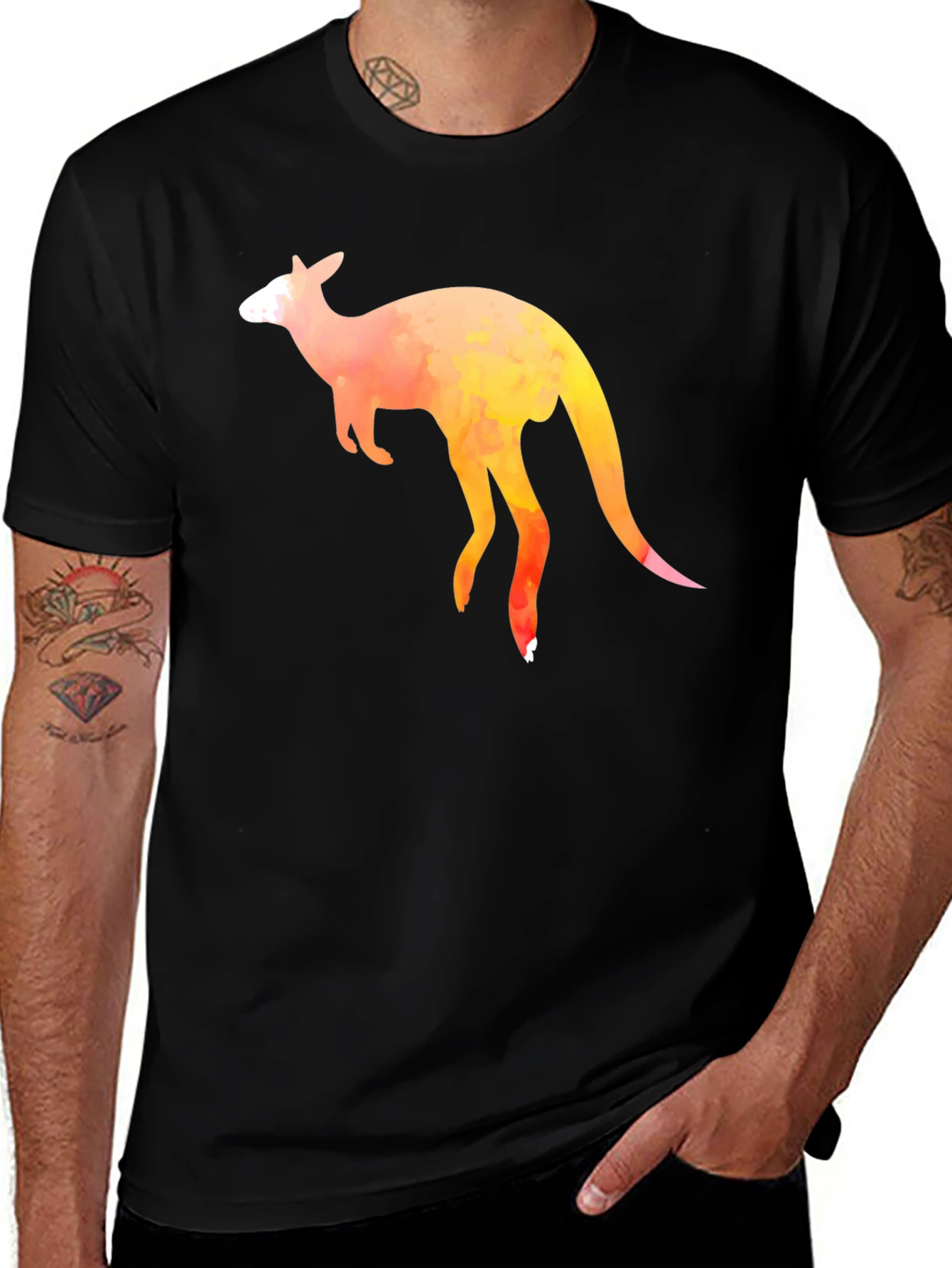 Variant 9 of Kangaroo Watercolor Print Black T-Shirt