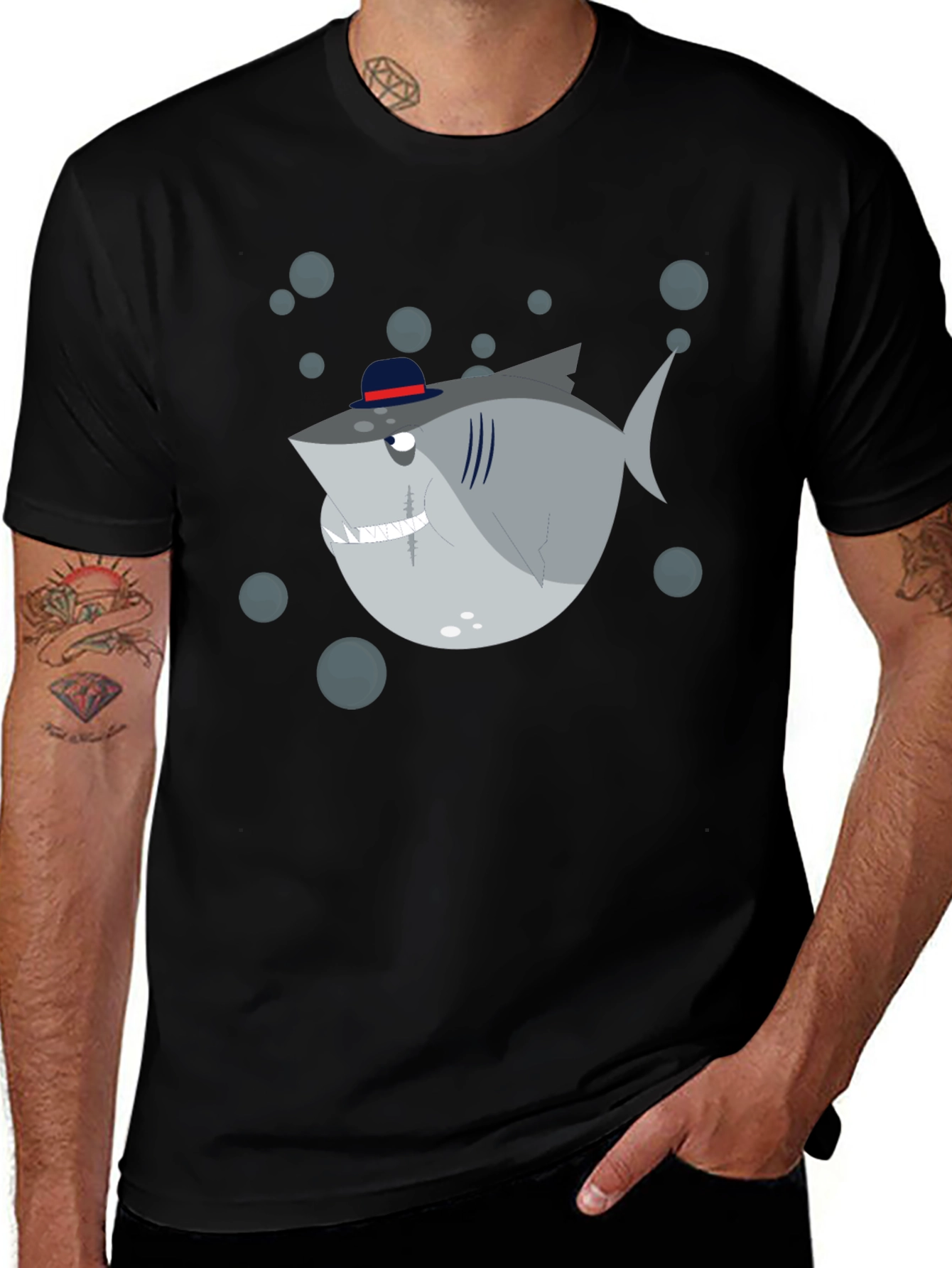 Variant 28 of Shark with Hat Graphic Tee - Black