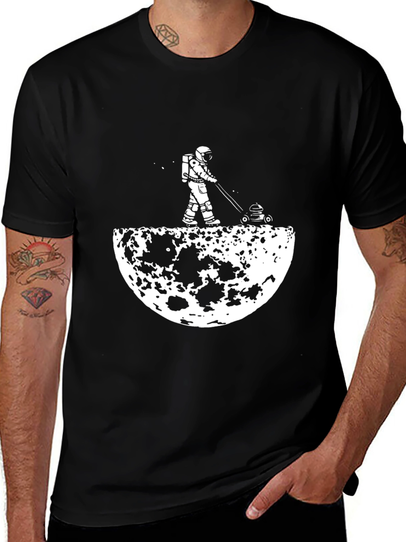Variant 8 of Astronaut Moon Lawn Care Graphic Tee - Black