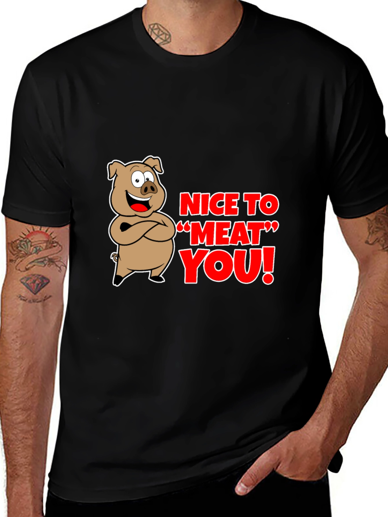 Variant 7 of Nice To Meat You Graphic T-Shirt - Funny Pig Tee