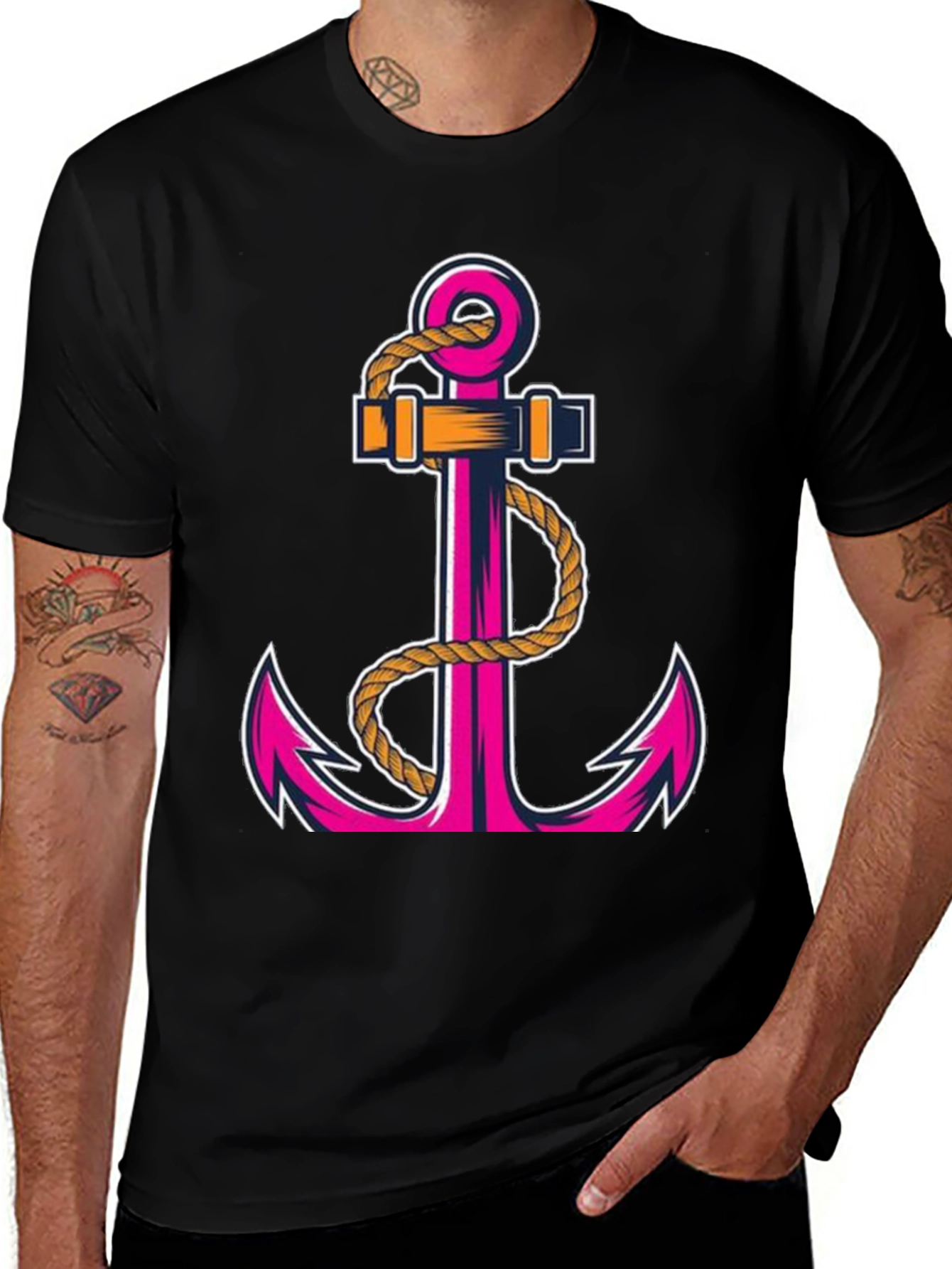 Variant 30 of Pink Anchor Graphic Tee - Nautical Style