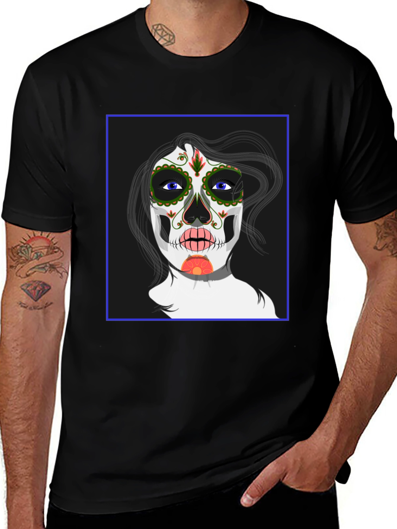 Variant 11 of Sugar Skull Woman Graphic Tee - Black Unisex T-Shirt