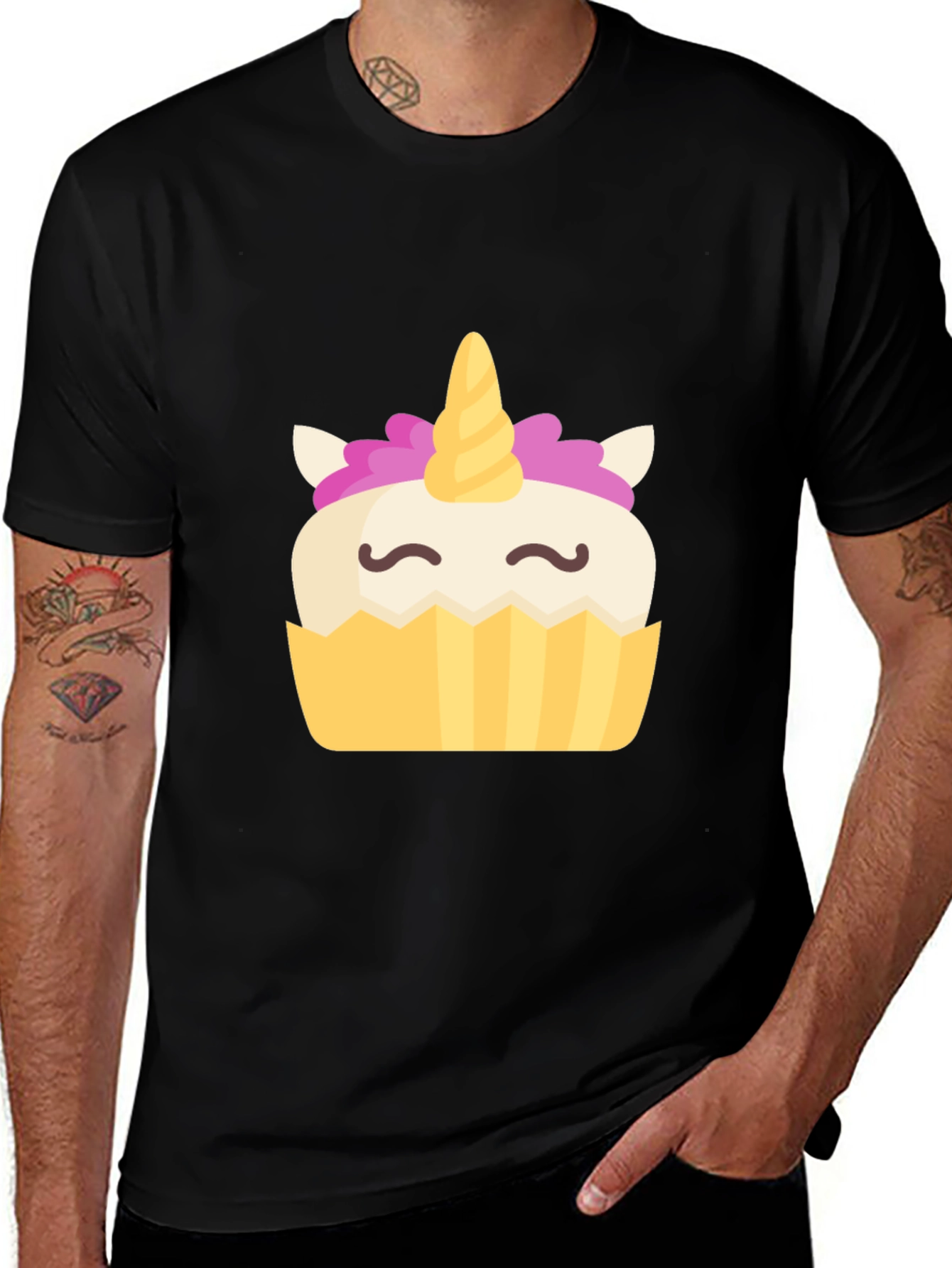 Variant 11 of Unicorn Cupcake Graphic Tee - Black Cotton Shirt