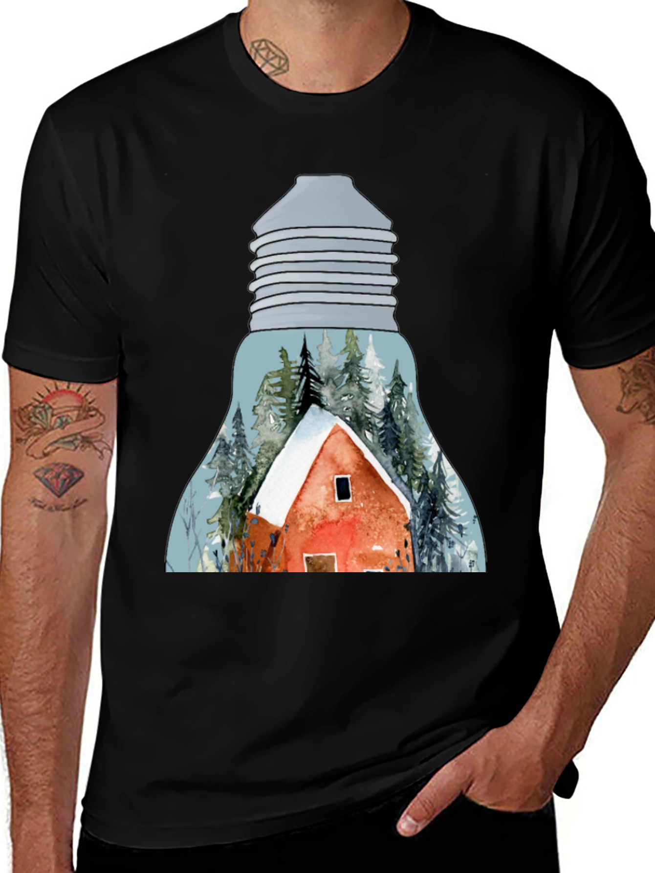 Variant 18 of Winter Cabin in Lightbulb T-Shirt