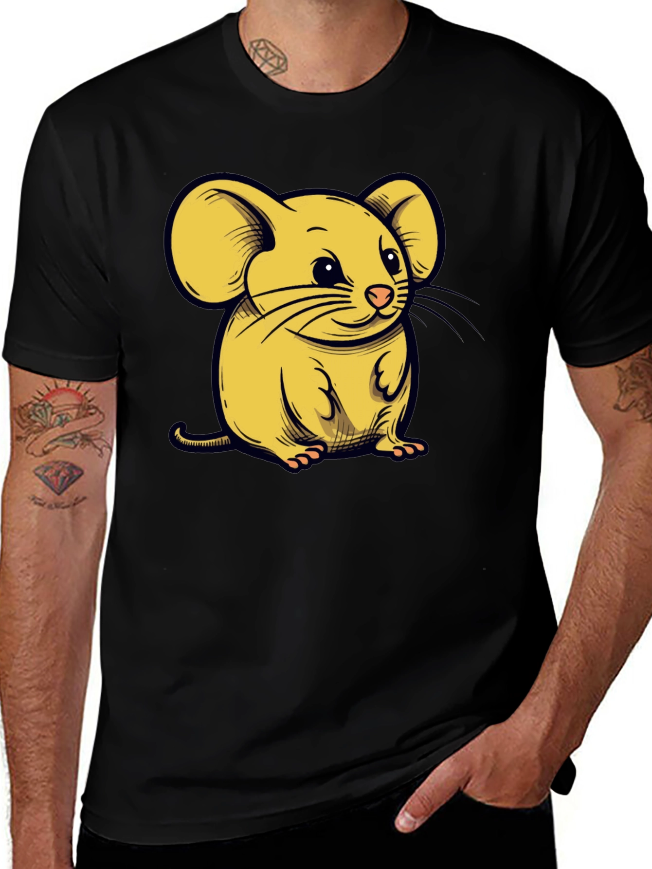 Variant 16 of Cute Cartoon Mouse Graphic T-Shirt - Black