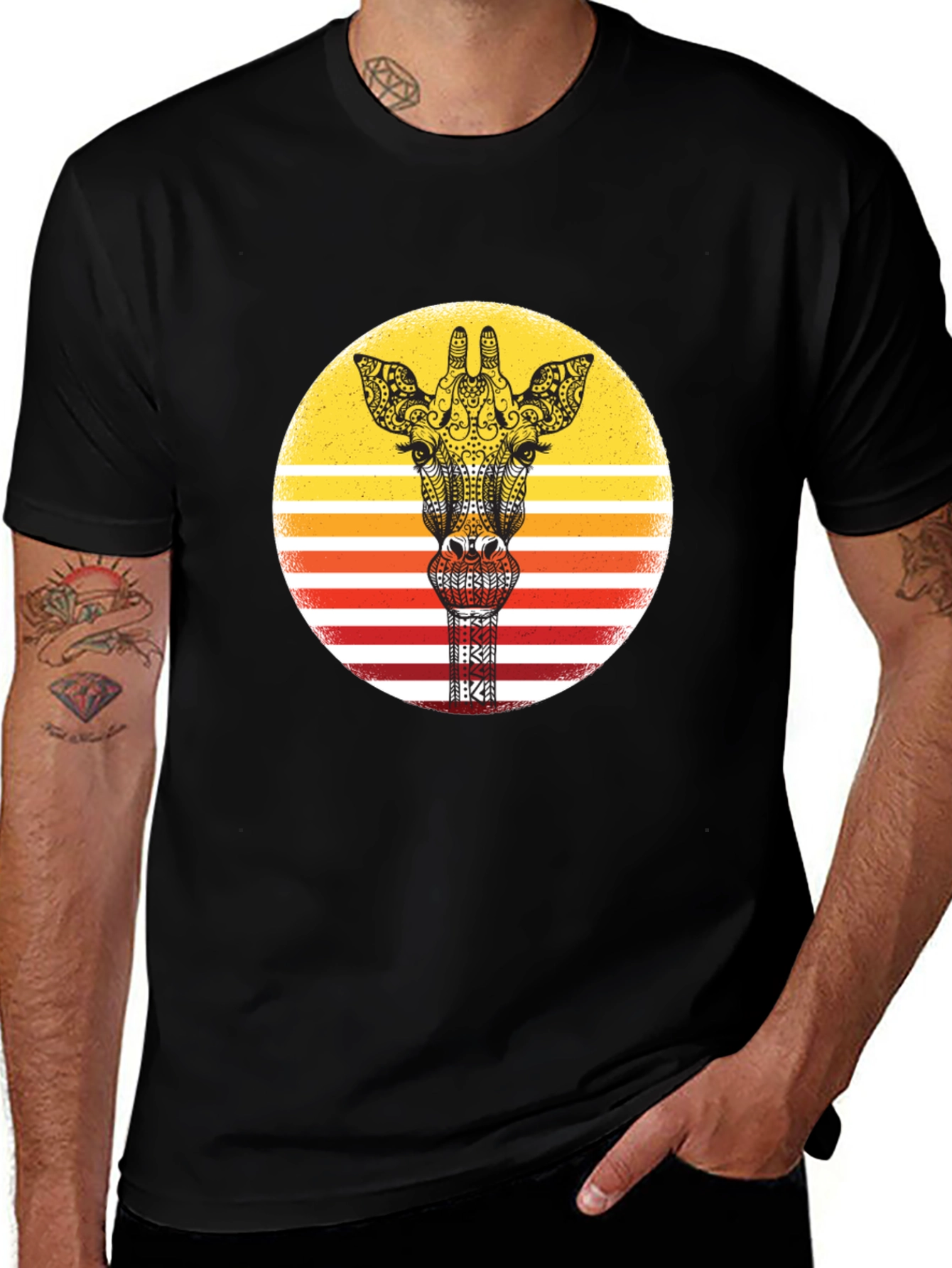 Variant 6 of Giraffe Sunset Graphic Tee - Unique Animal Print Shirt