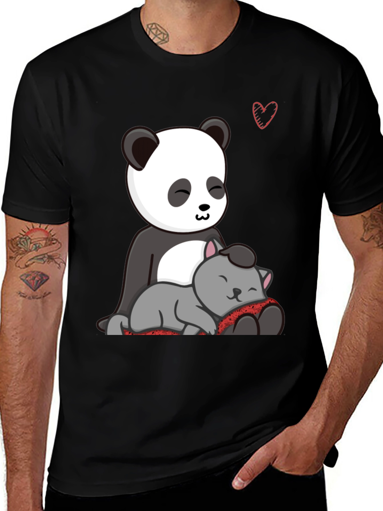 Variant 25 of Cute Panda and Cat Graphic T-Shirt