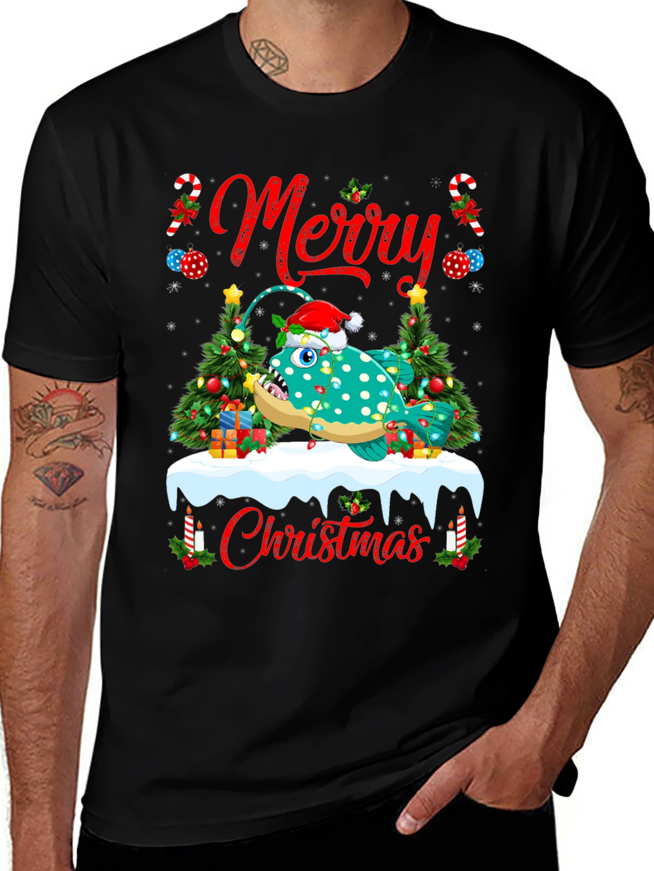Variant 26 of Merry Christmas Angler Fish T-Shirt - Holiday Humor Tee