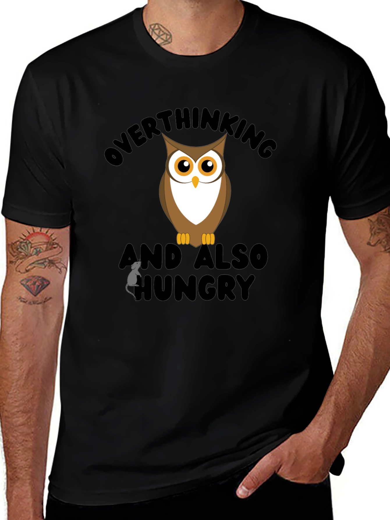 Variant 22 of Overthinking Owl Graphic Black T-Shirt
