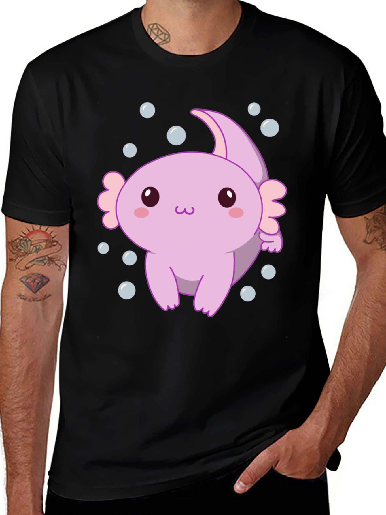 Variant 11 of Cute Axolotl Graphic Tee - Black Unisex T-Shirt