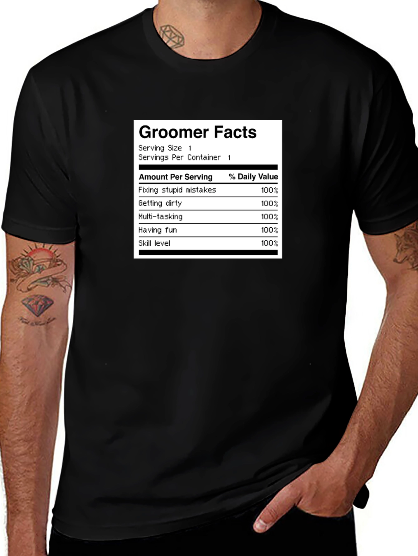Variant 27 of Groomer Facts T-Shirt: Humorous Nutrition Label Design