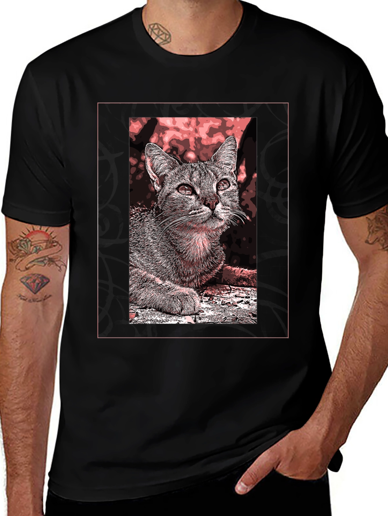 Variant 15 of Cool Cat Graphic Tee - Unisex Black T-Shirt