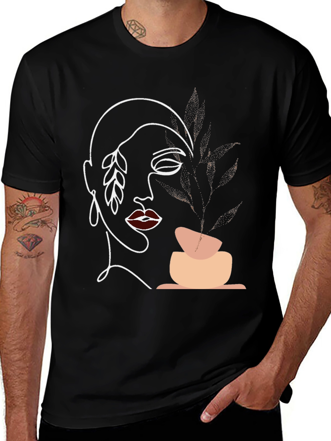 Variant 19 of Abstract Face Graphic Print Black T-Shirt