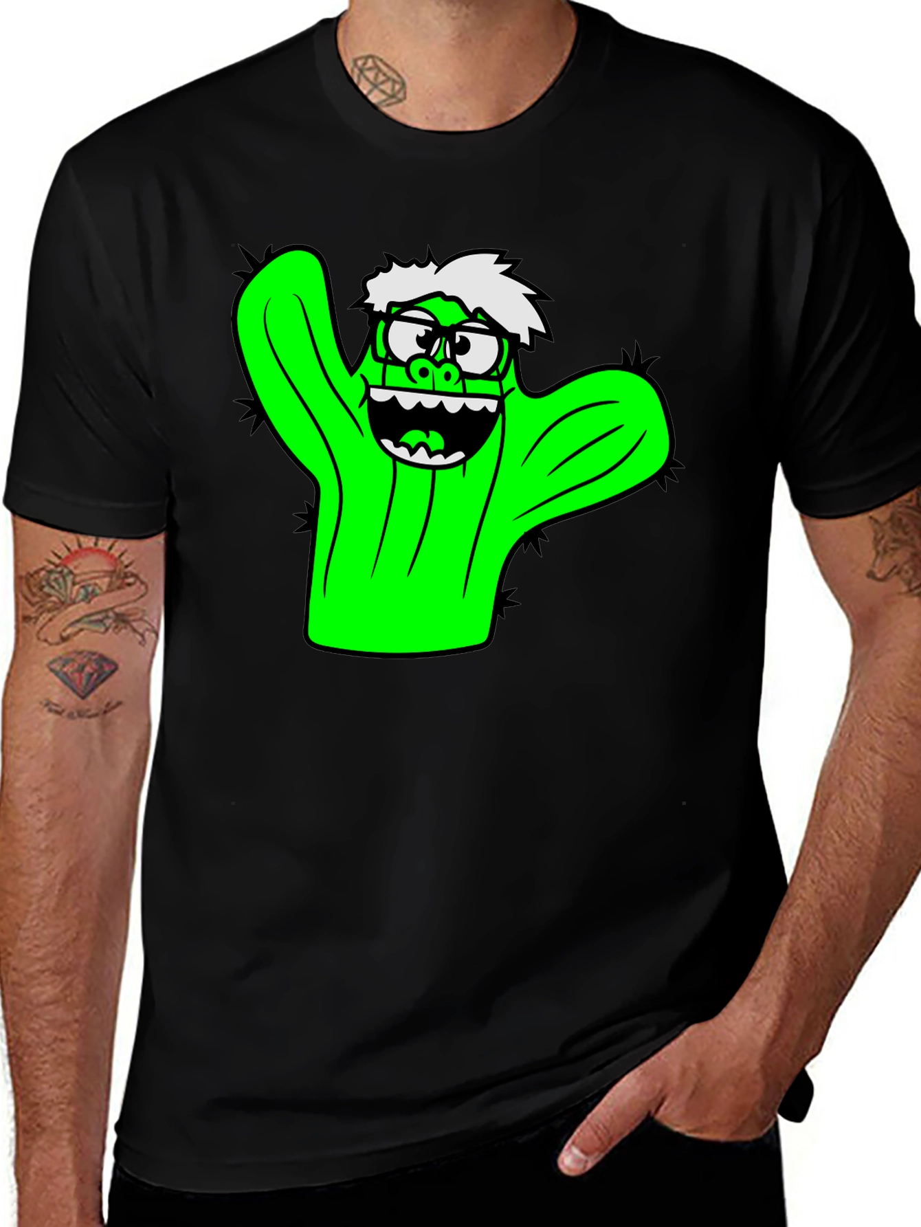 Variant 30 of Cactus Character Graphic Black T-Shirt
