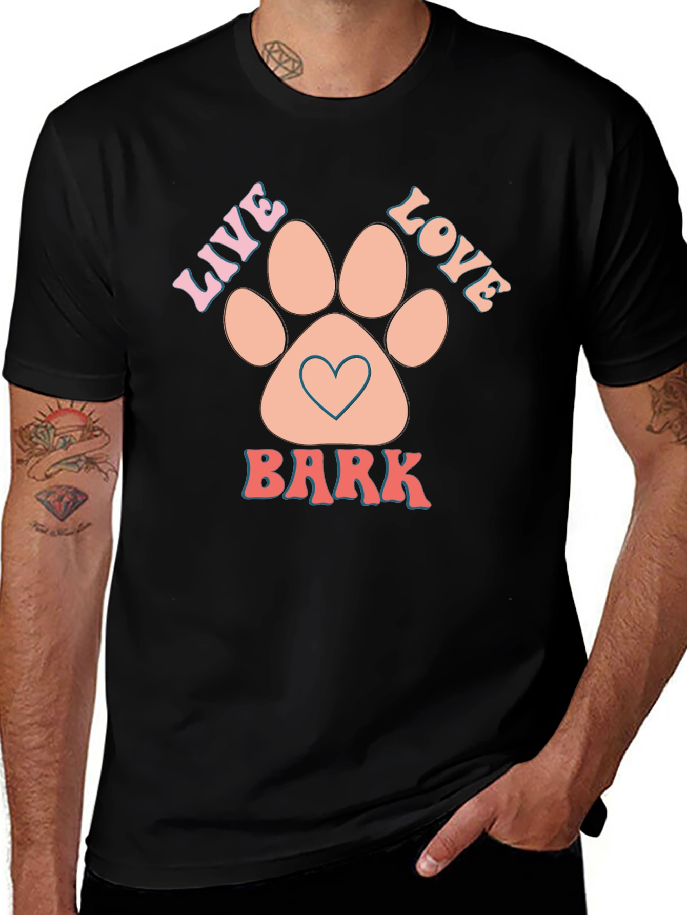 Variant 12 of Live Love Bark Dog Paw Print T-Shirt