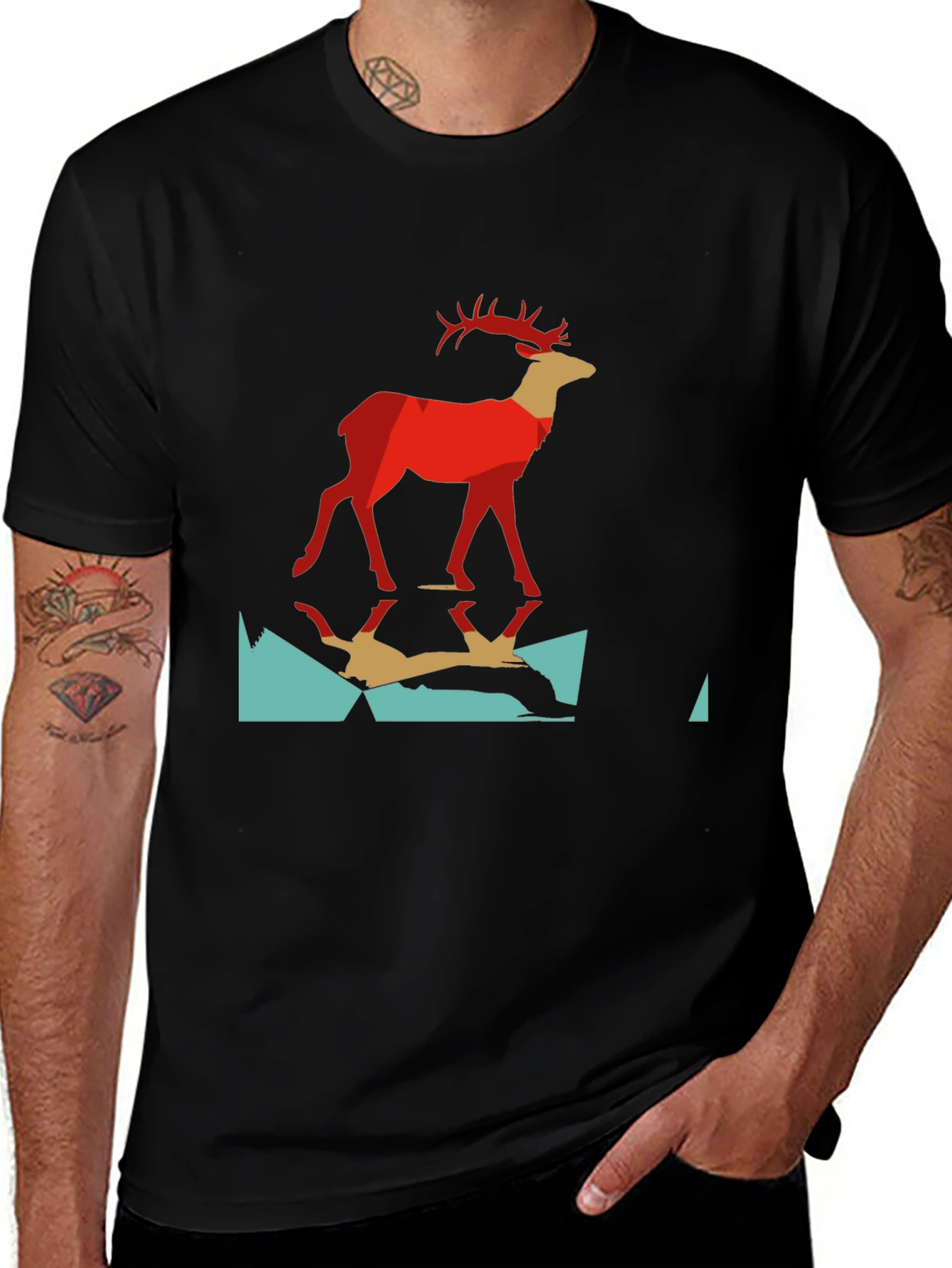 Variant 22 of Geometric Deer Graphic Tee - Black