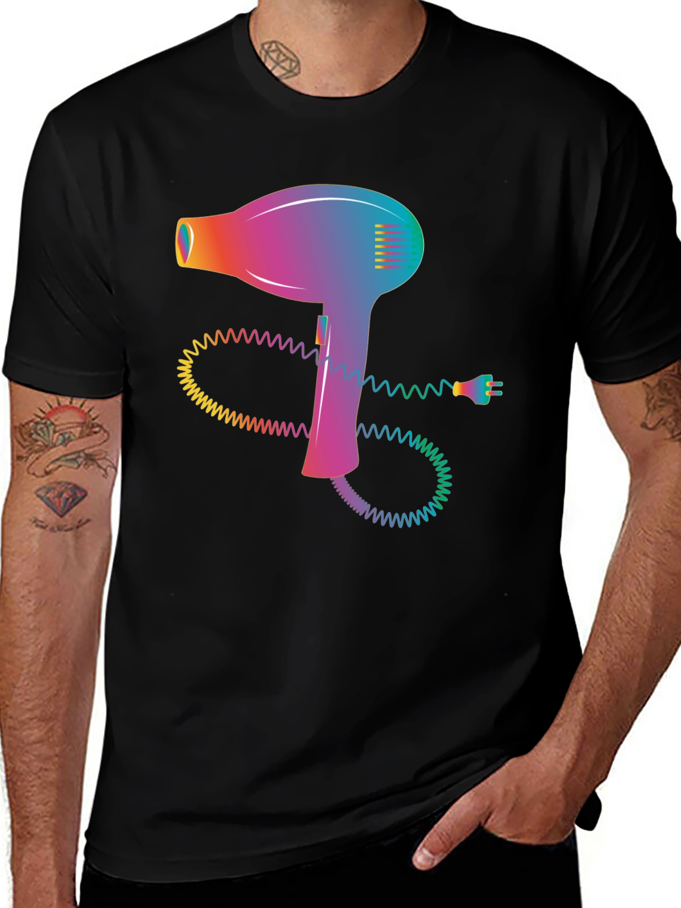 Variant 19 of Retro Hair Dryer Graphic Tee - Stylish Black T-Shirt
