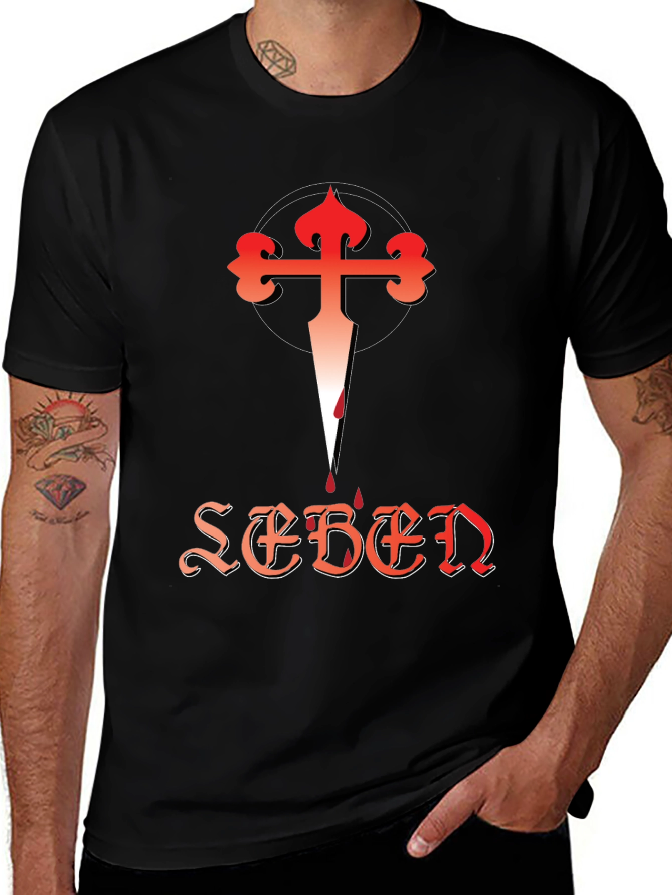 Variant 3 of Edgy Black T-Shirt with Gothic Cross Graphic