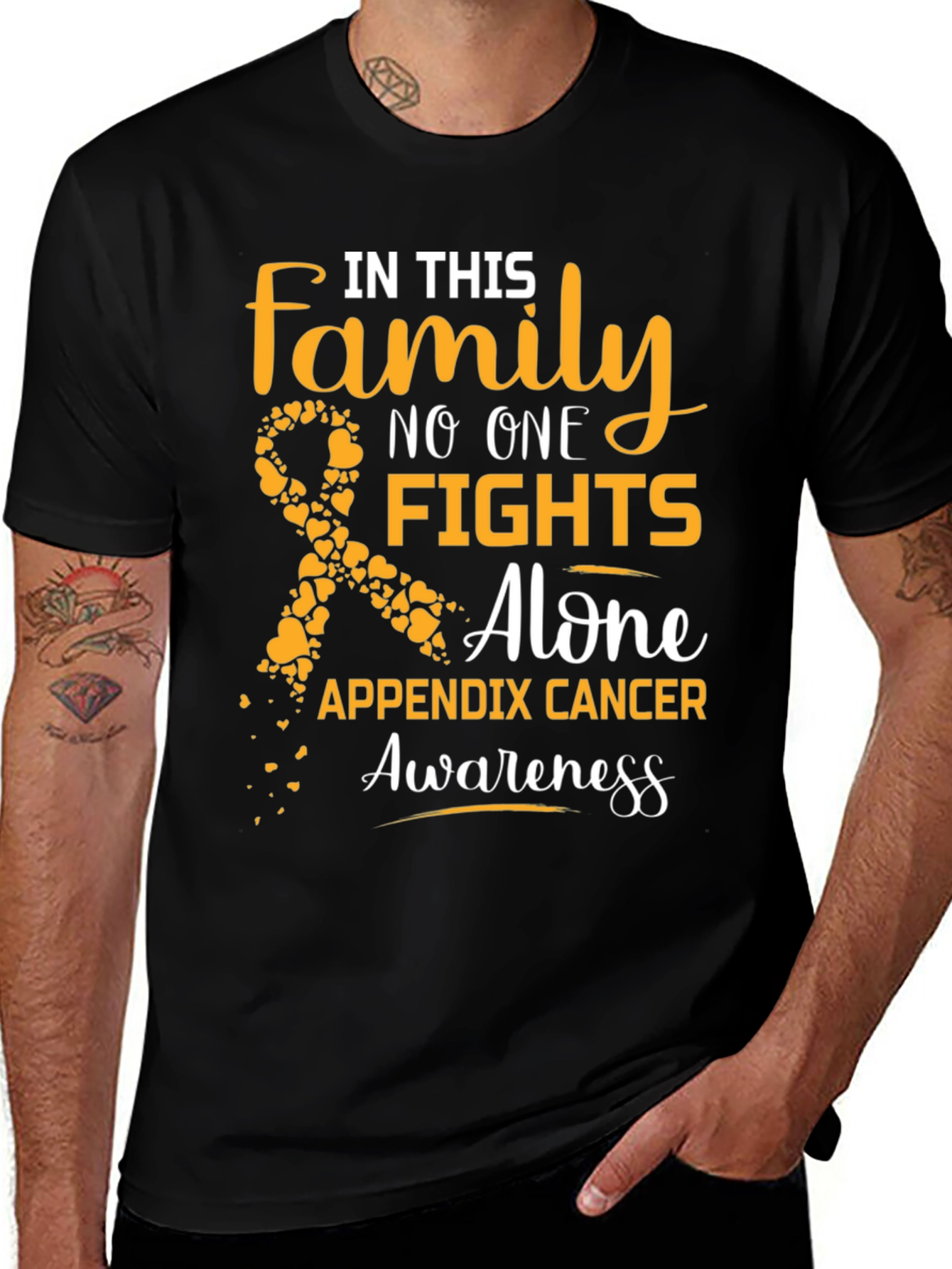 Variant 27 of Appendix Cancer Awareness T-Shirt: Family Fights Alone