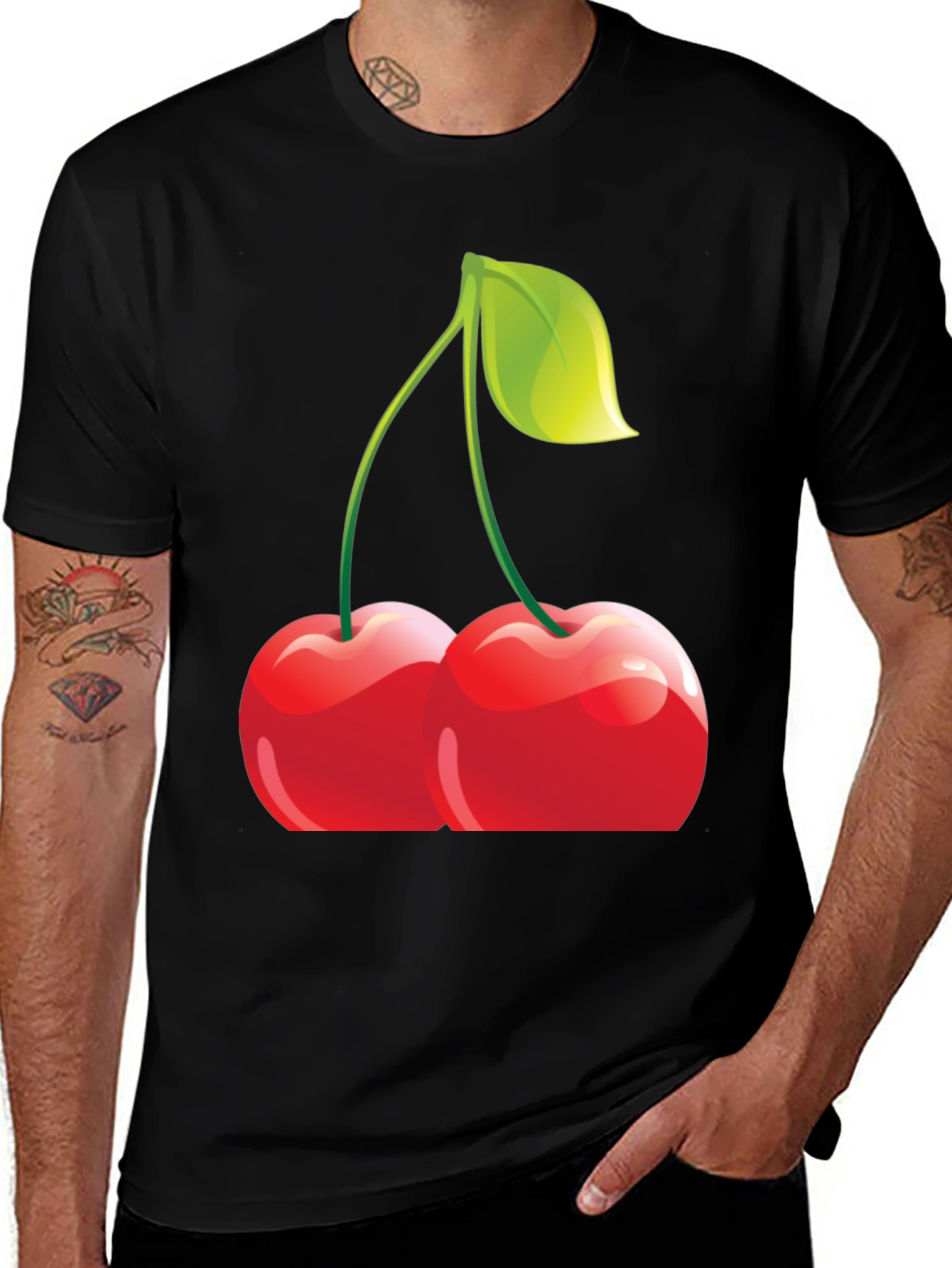 Variant 15 of Cherry Graphic T-Shirt - Casual Black Tee