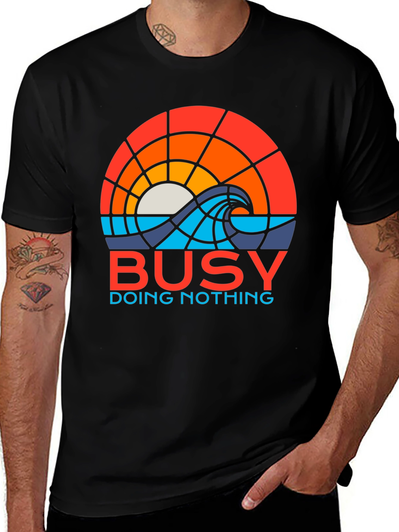 Busy Doing Nothing Graphic T-Shirt - Retro Sunset Design