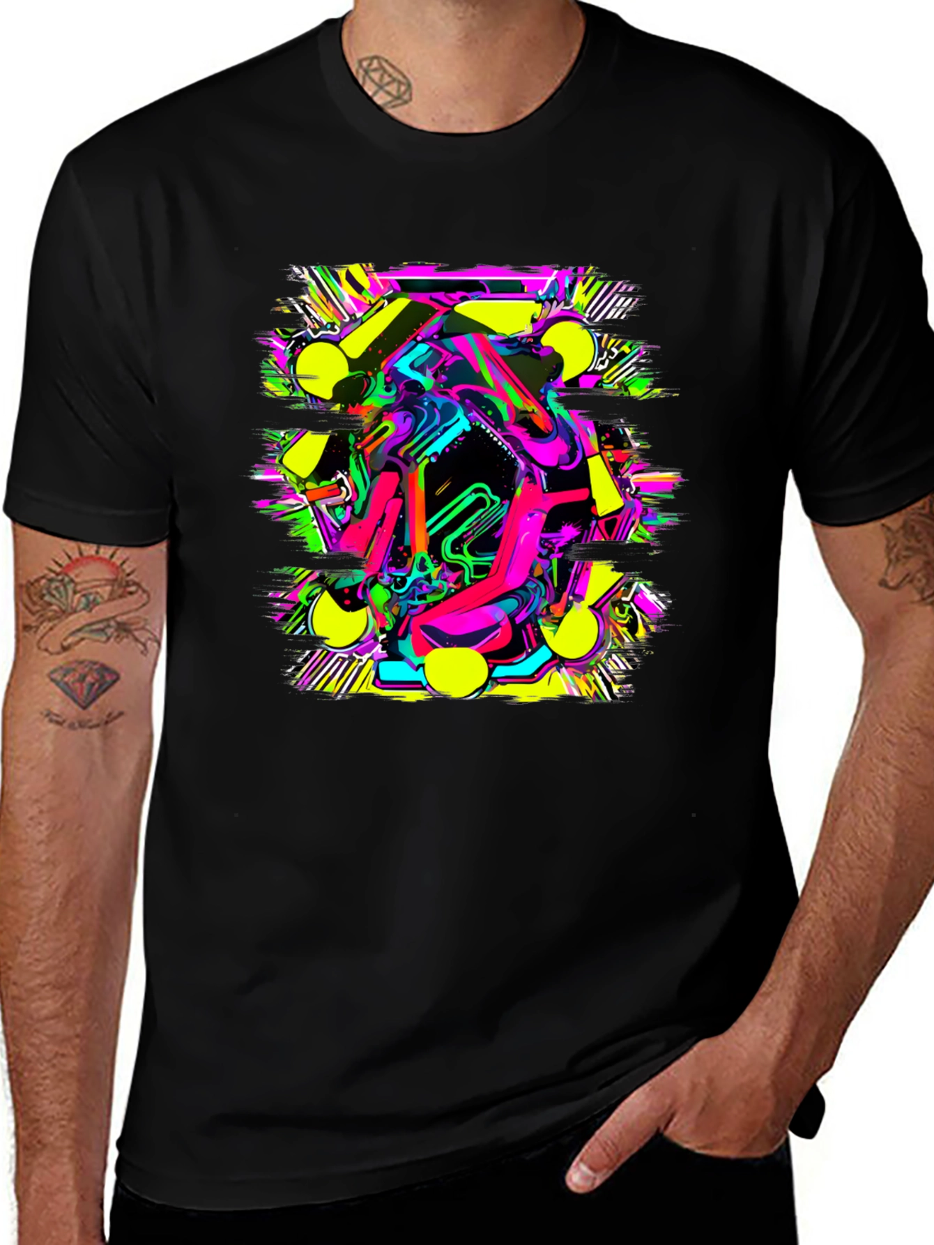 Variant 8 of Bold Graphic Print Tee - Abstract Neon Design
