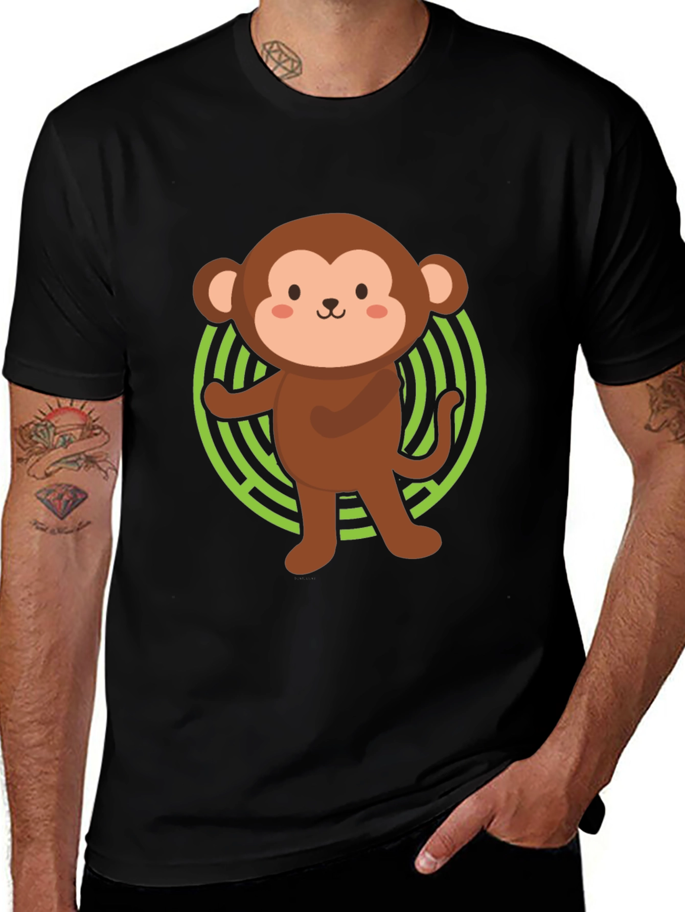 Variant 8 of Cute Monkey Graphic Tee - Black Cotton Blend