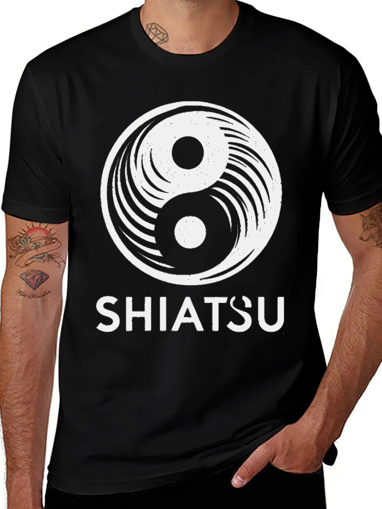 Variant 23 of Yin Yang Shiatsu Graphic Tee - Unisex Black T-Shirt