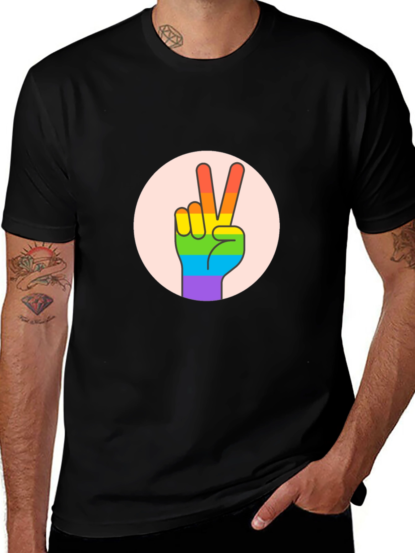 Variant 27 of Peace Sign Pride T-Shirt - Black Cotton Blend