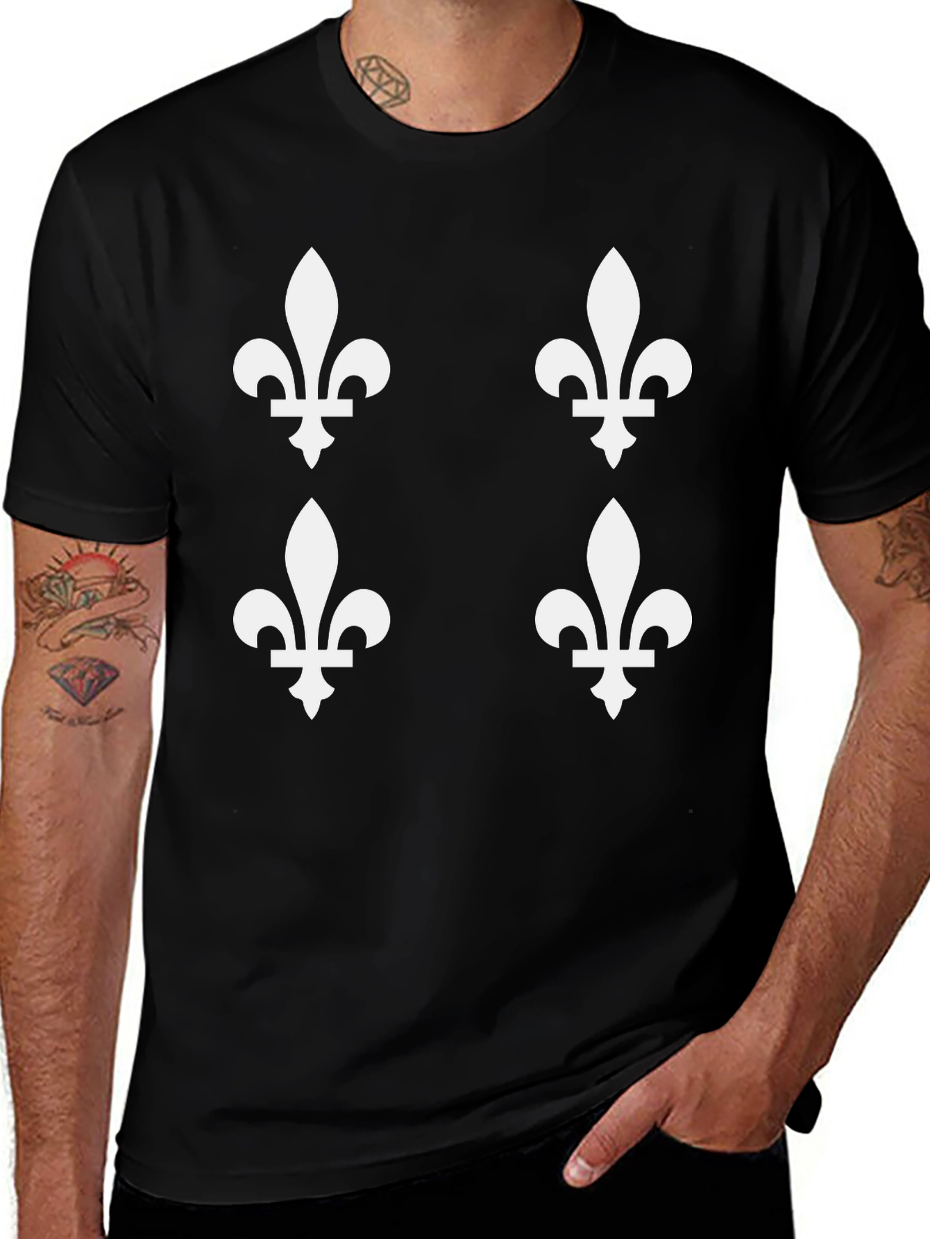 Variant 30 of Fleur-de-lis Patterned Black T-Shirt