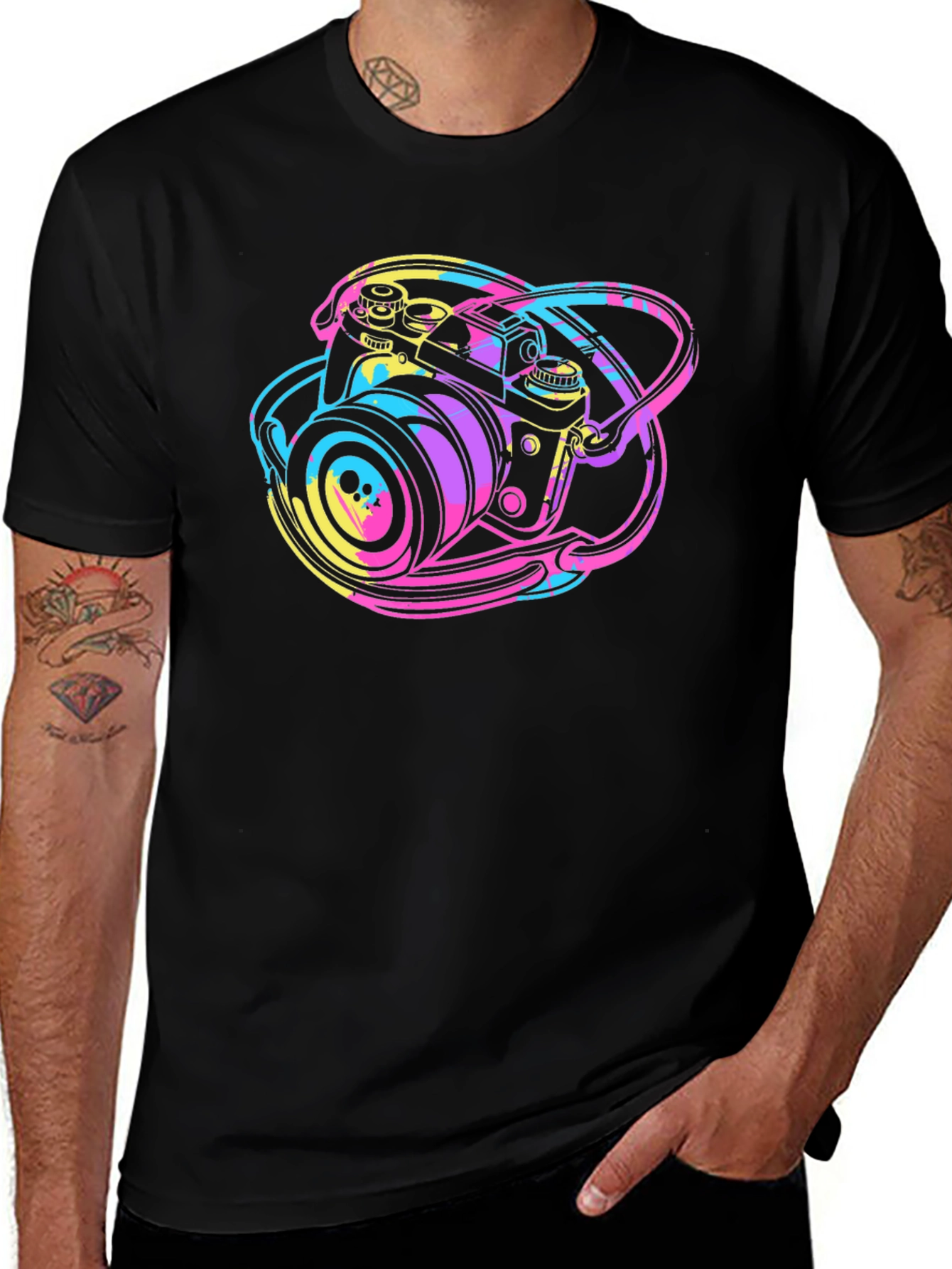 Variant 24 of Retro Camera Graphic Tee - Black Cotton