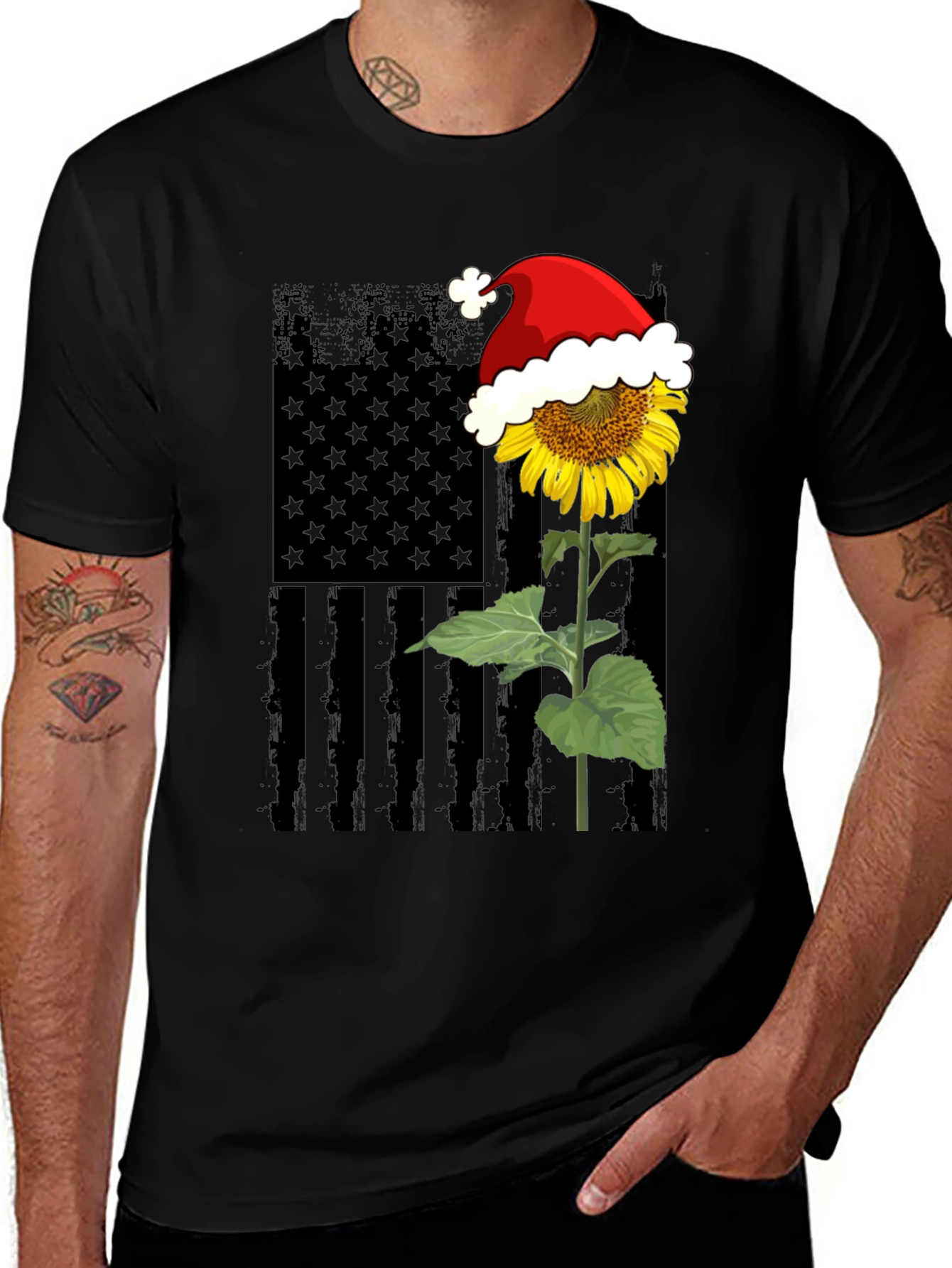 Variant 24 of Sunflower American Flag Santa Hat T-Shirt