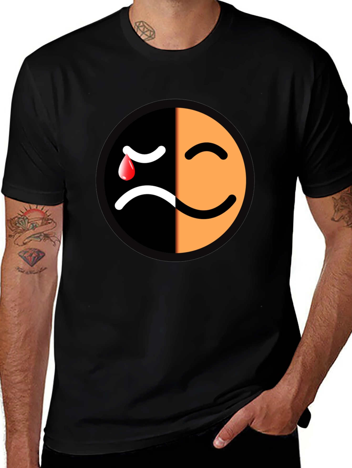 Emotional Mood T-Shirt - Happy Sad Face Graphic Tee