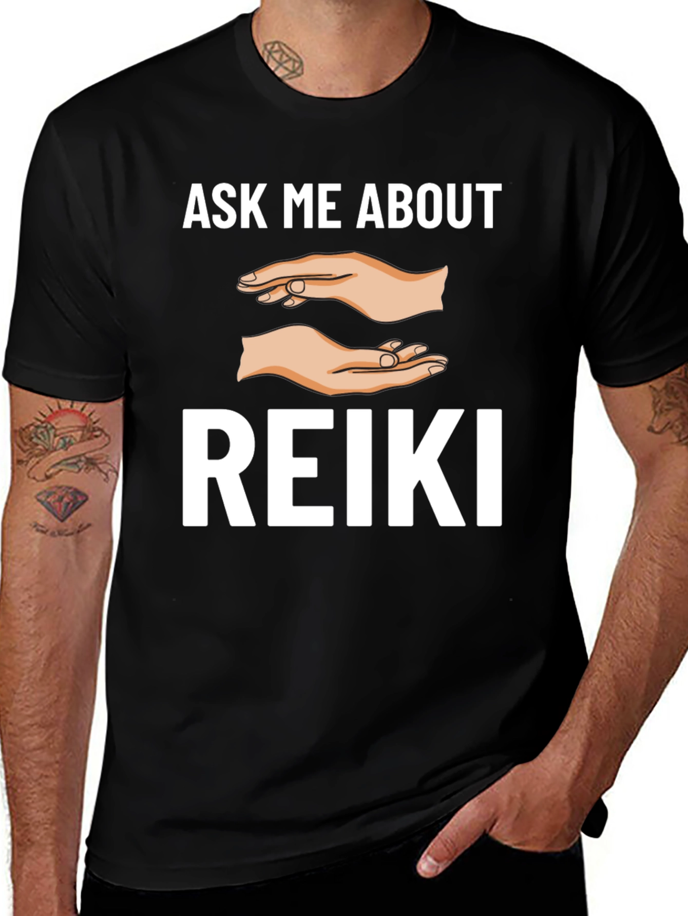 Ask Me About Reiki T-Shirt - Black Graphic Tee
