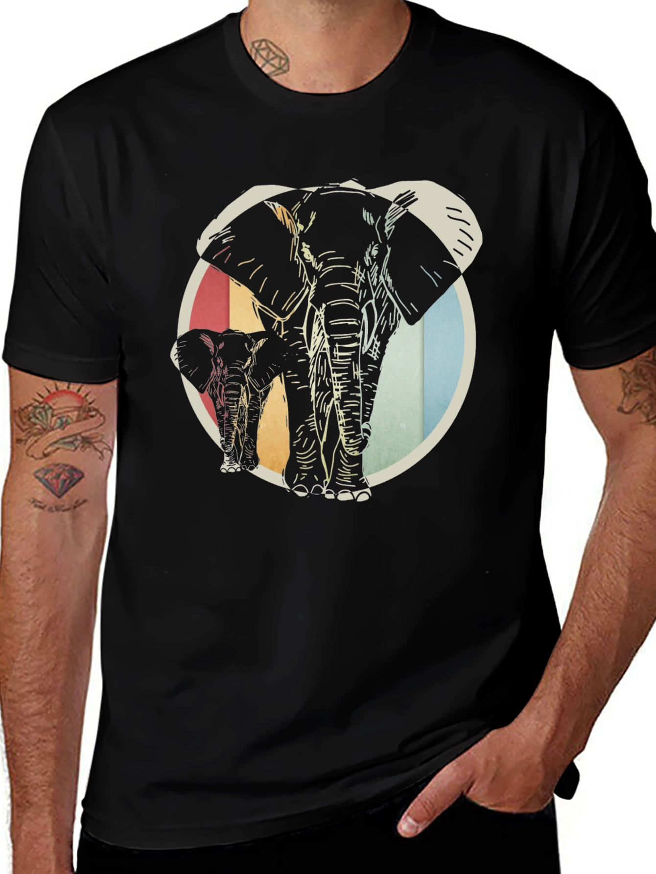 Variant 3 of Elephant Duo Graphic T-Shirt - Retro Style