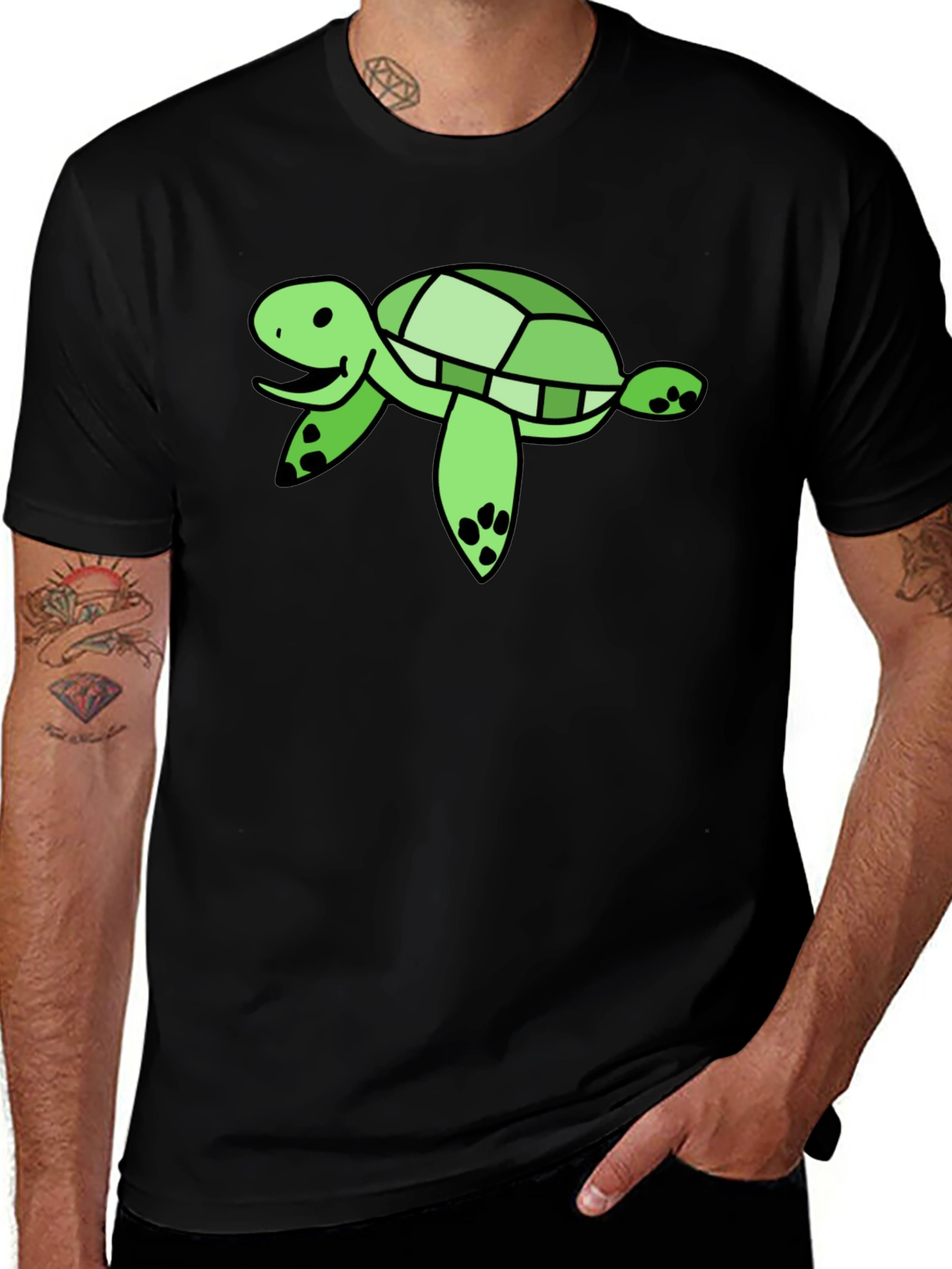 Variant 3 of Cool Turtle Graphic Tee - Black Cotton T-Shirt