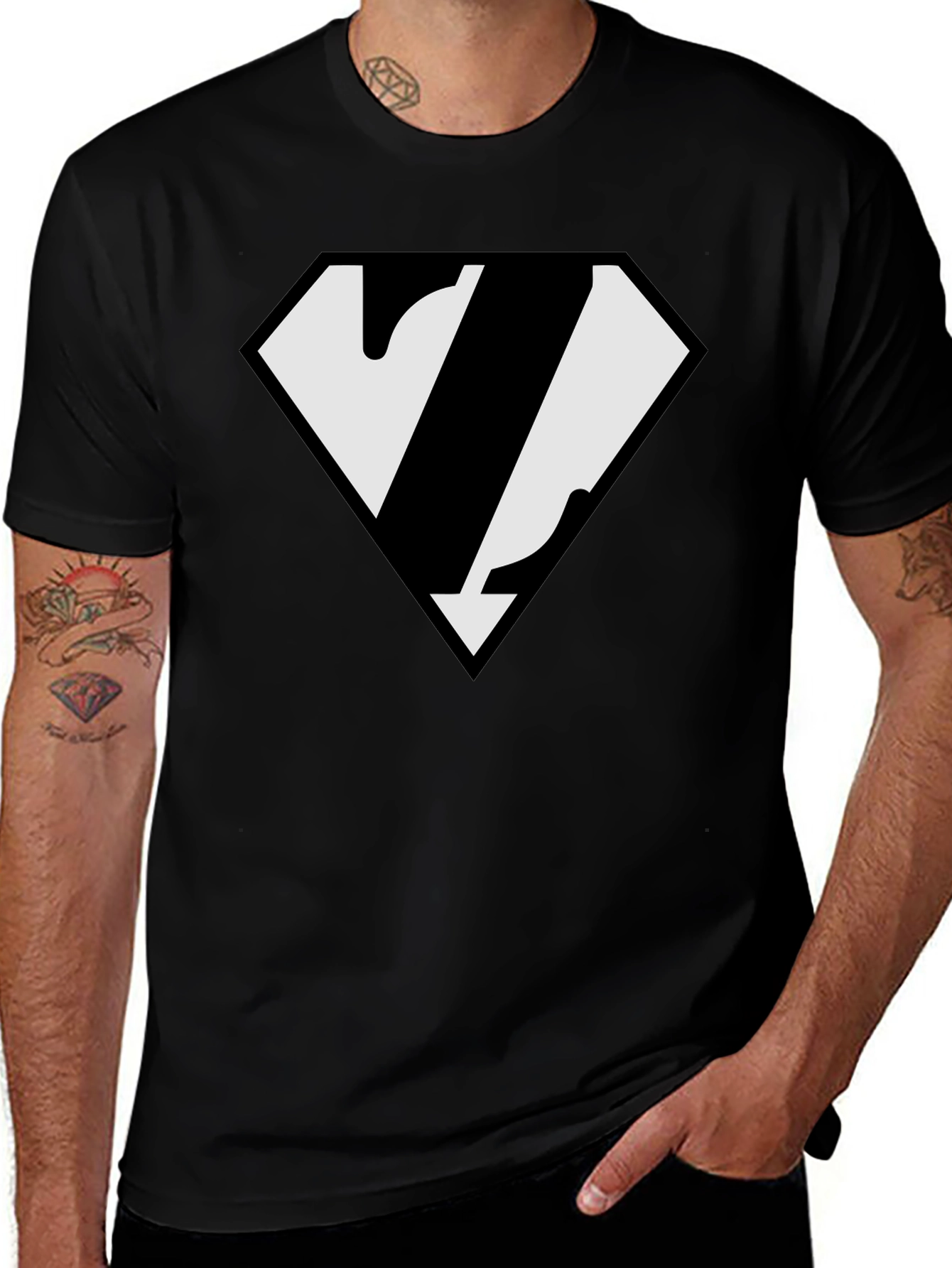Variant 28 of Black T-Shirt with Superhero Symbol