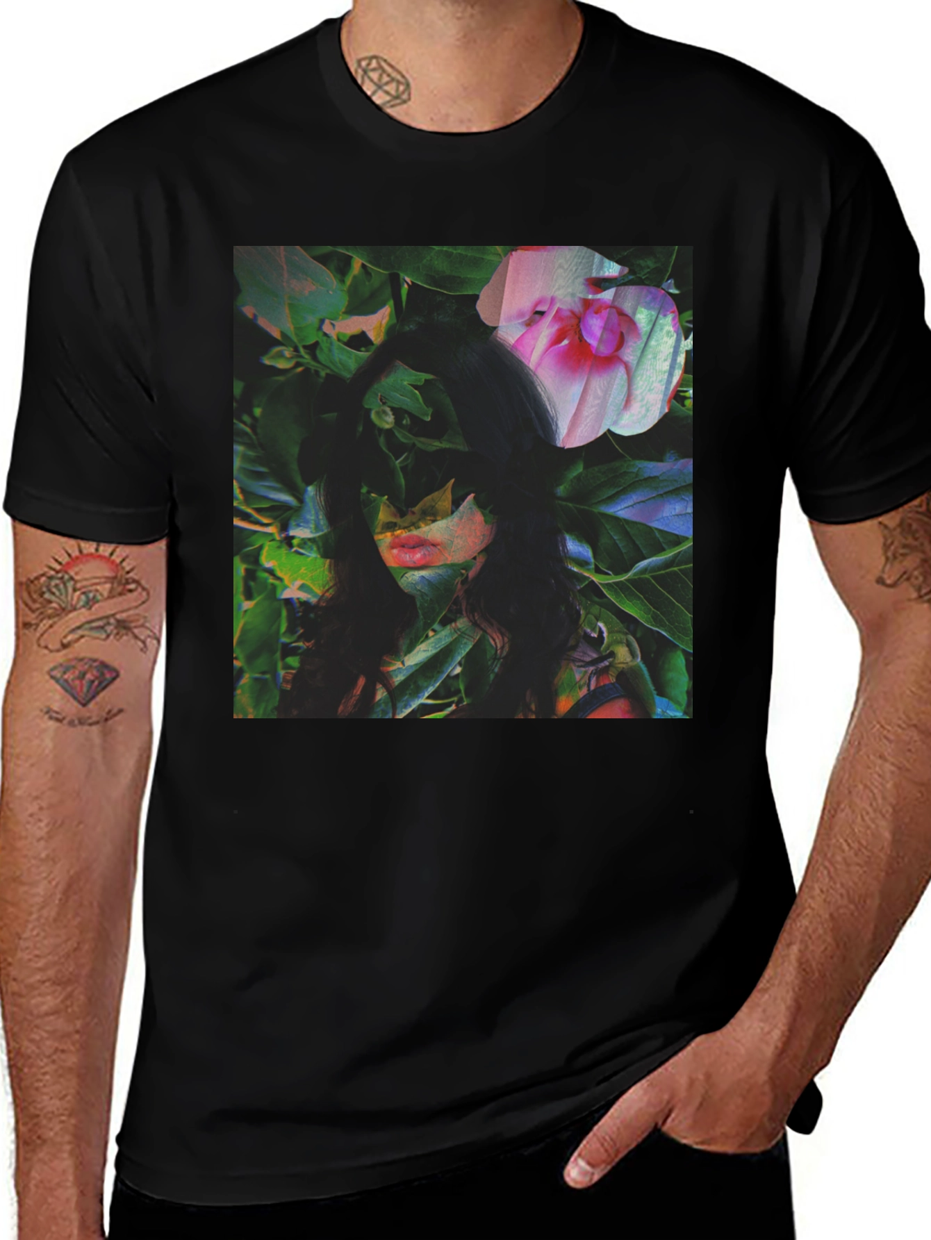 Variant 18 of Floral Portrait Graphic Tee - Black Cotton Blend